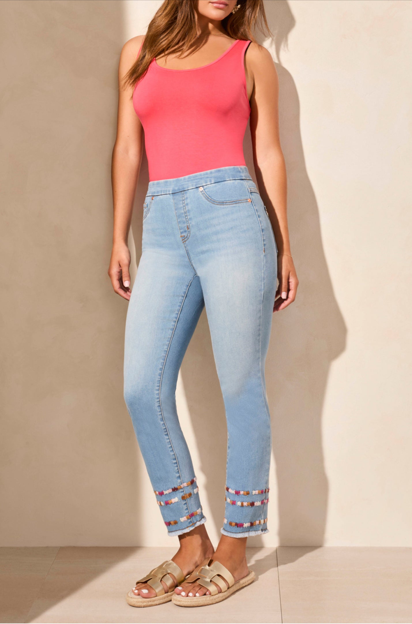 Tribal Audrey Embroidered Skim Ankle Jeans