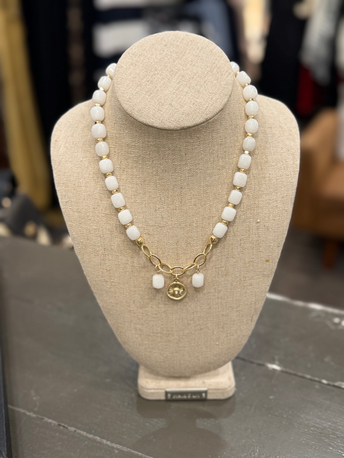 Merx Gold White Stone Necklace