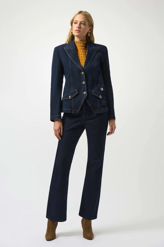 Stretch Denim Fitted Blazer with Gold Buttons
253982