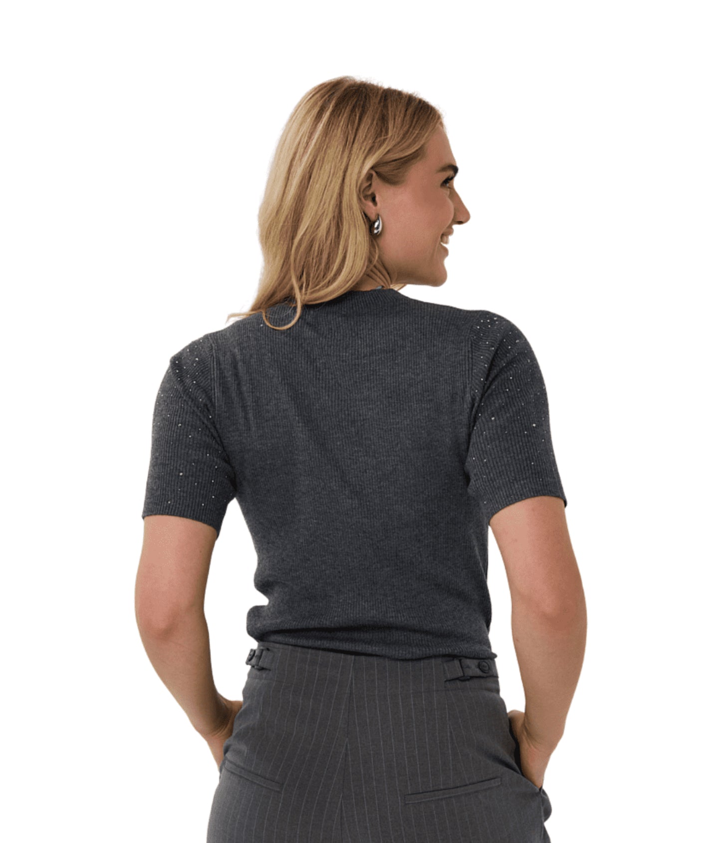 Esqualo Rhinestone Top Dark Grey