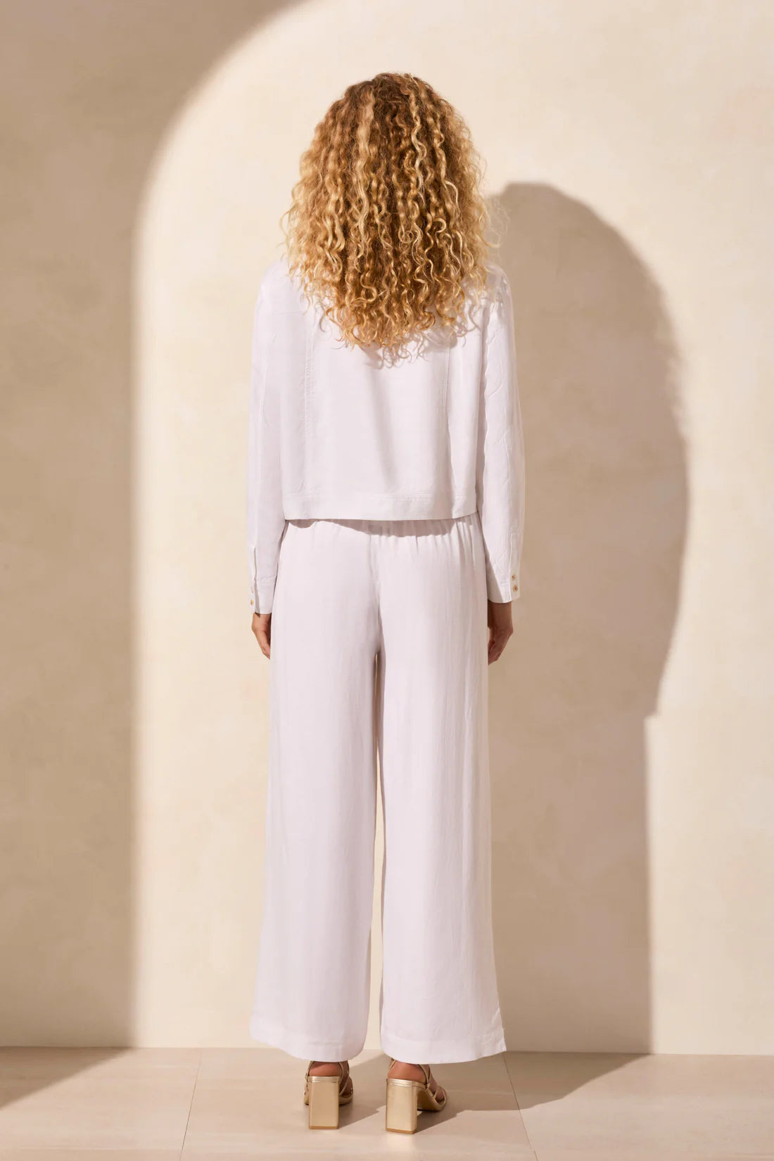 Tribal Linen Blend Button Front Jacket White