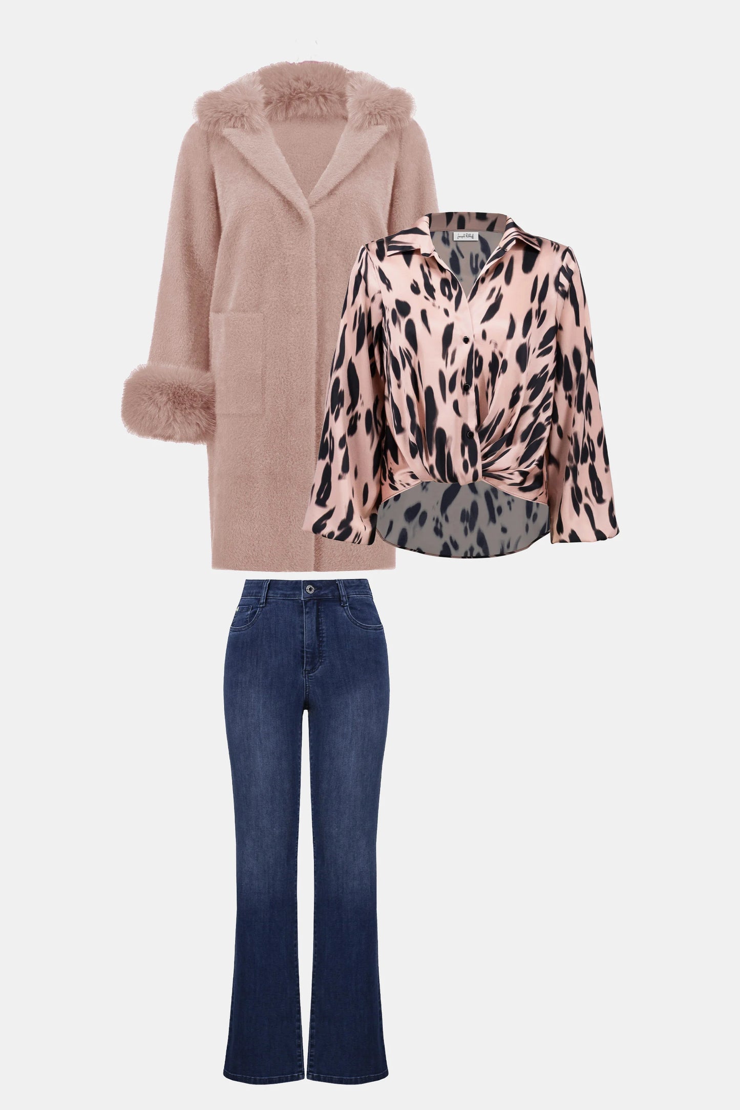 Feather Yarn and Faux Fur Sweater Coat
243923F25