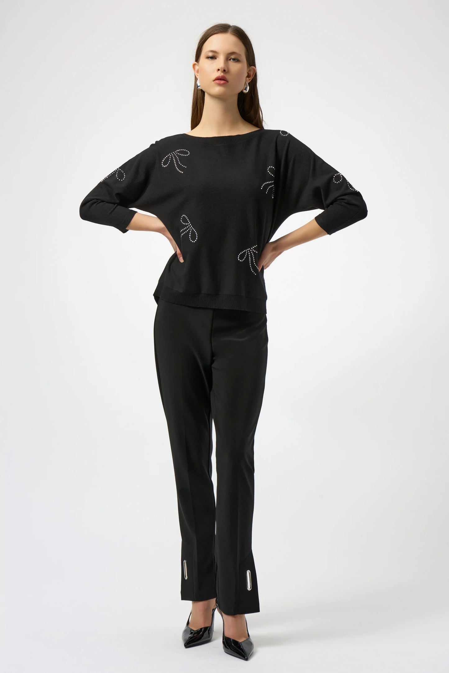 Joseph Ribkoff Sweater Knit Pullover with Iron-On Bow Detail 254950