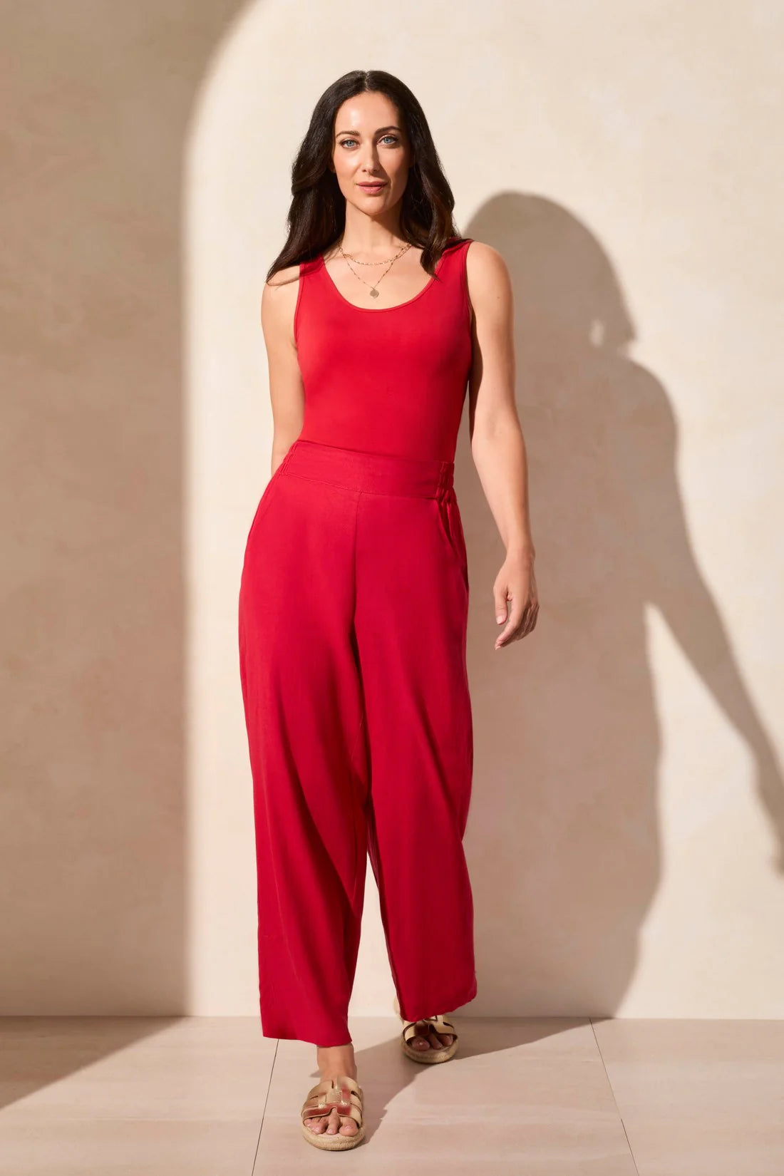 Tribal Linen Ankle Pants Cherry