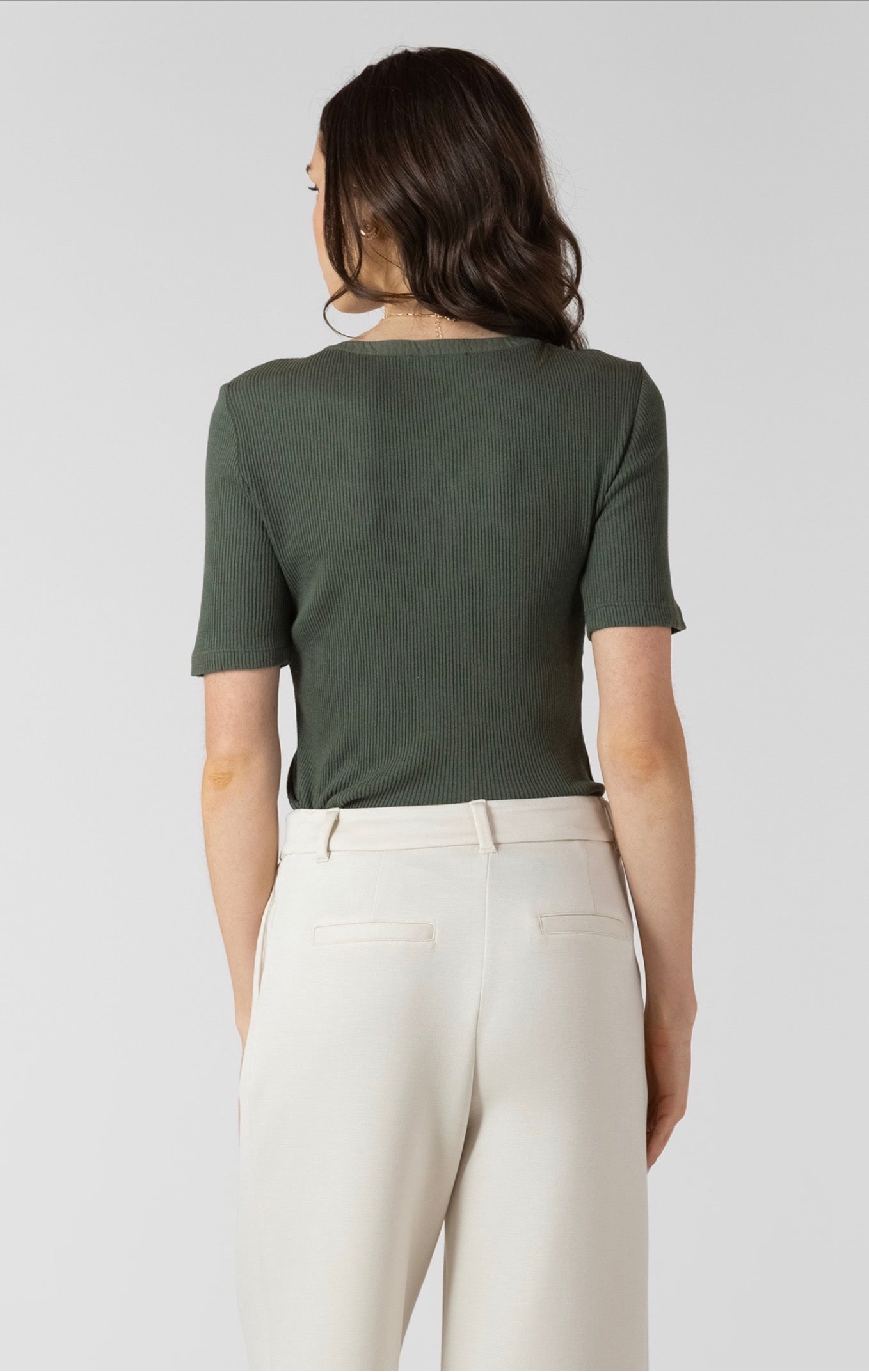 Dex Ribbed Lace Up Top Ivy