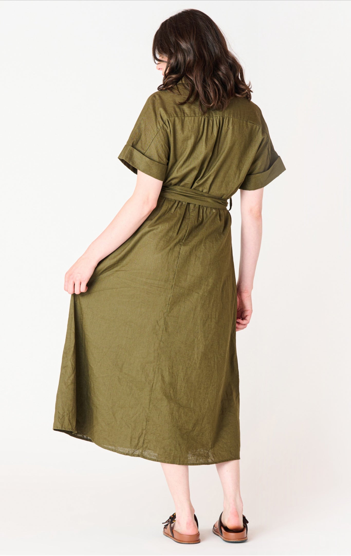 Black Tape Midi Shirt Dress Olive