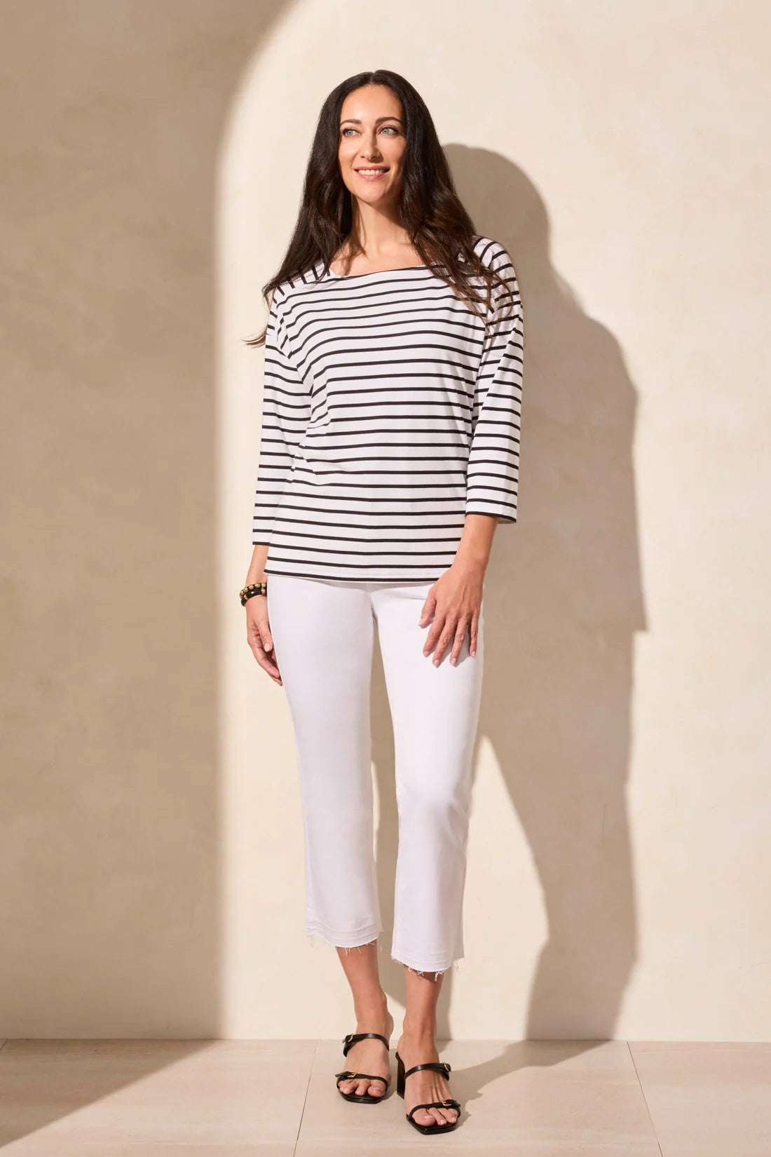 Tribal Striped Boat Neck Top
