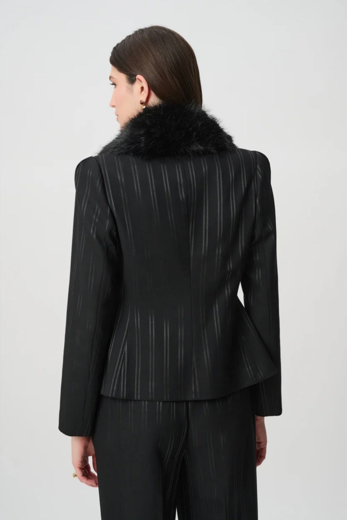 Joseph Ribkoff Edit 57 Faux Fur Collar Striped Blazer