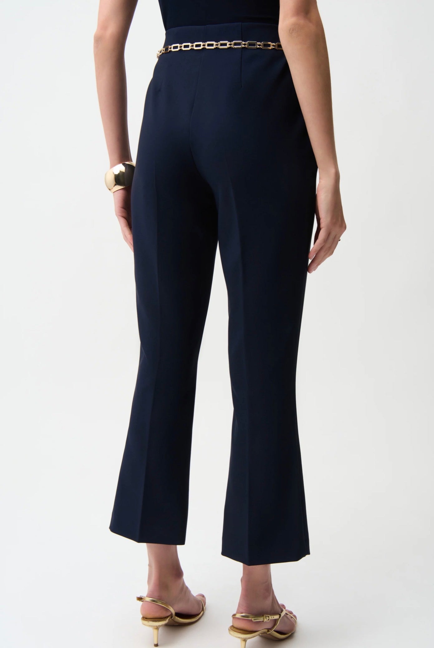 Joseph Ribkoff Lux Twill Pull-On Flare Pants With Chain Belt Midnight Blue 261059