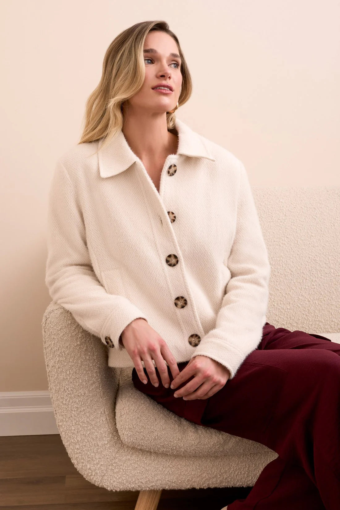 Tribal Soft Boucle Button Up Jacket Moonstone