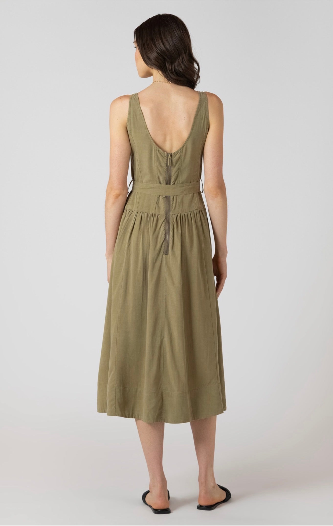 Dex Belted Drop Waist Midi Dress Sage