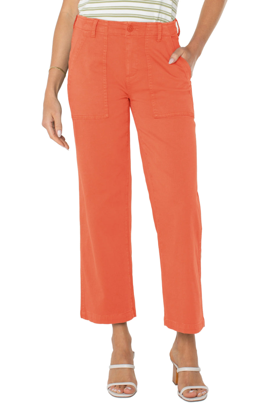Liverpool Cargo Wide Leg Crop Pants Papaya
