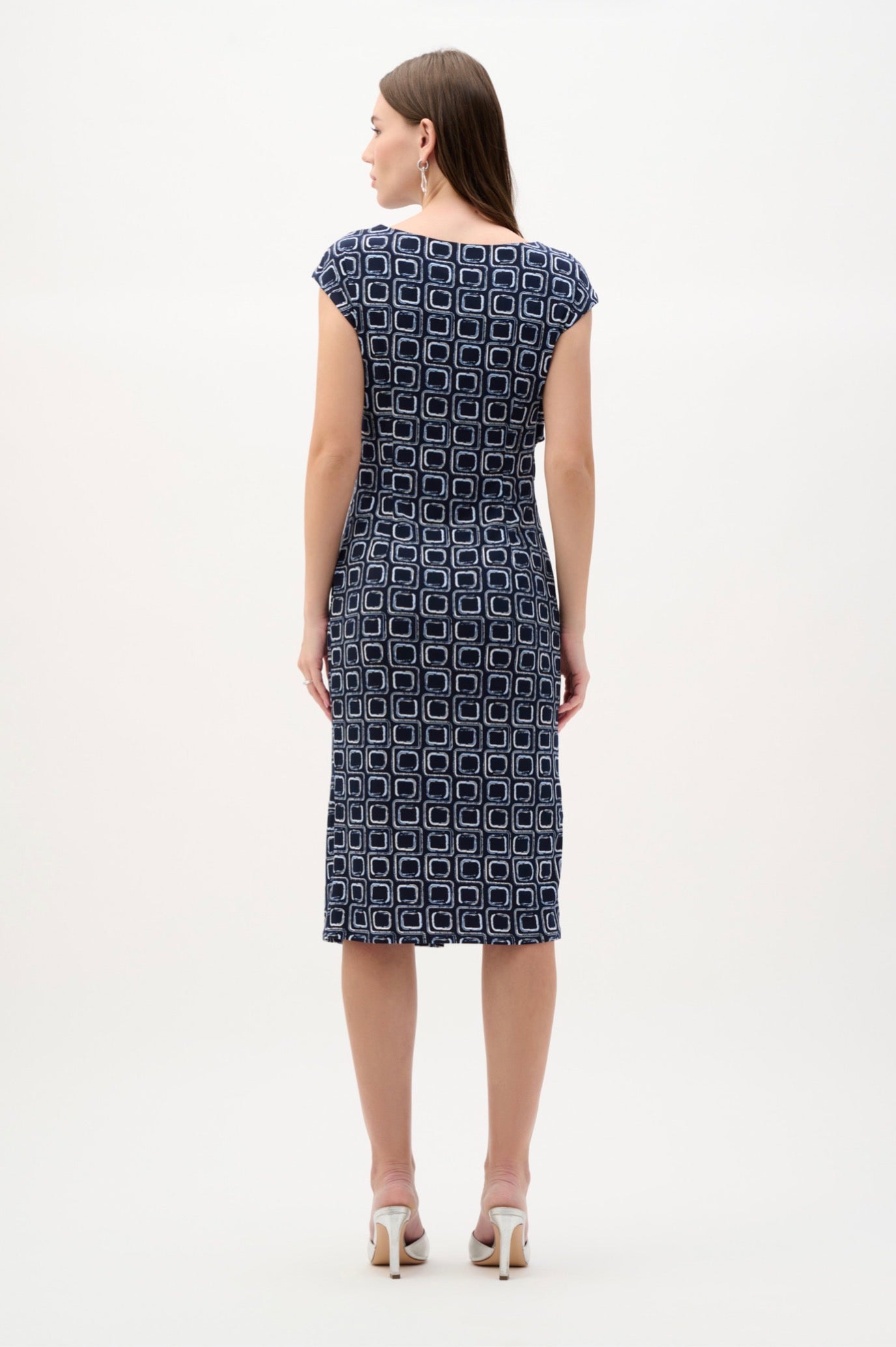 Joseph Ribkoff Silky Knit Geometric Print Sheath Wrap Dress 262246