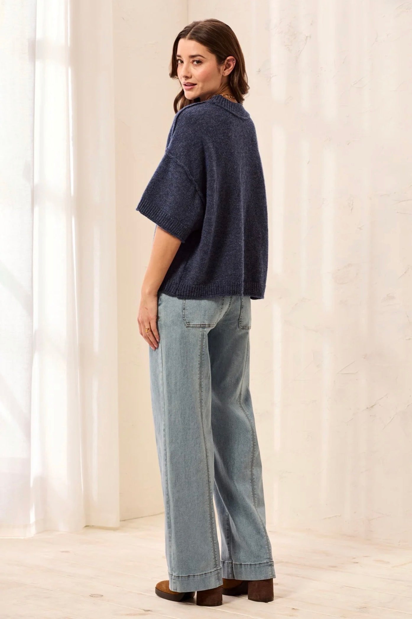 Tribal Elbow Sleeve Crewneck Sweater Nightfall