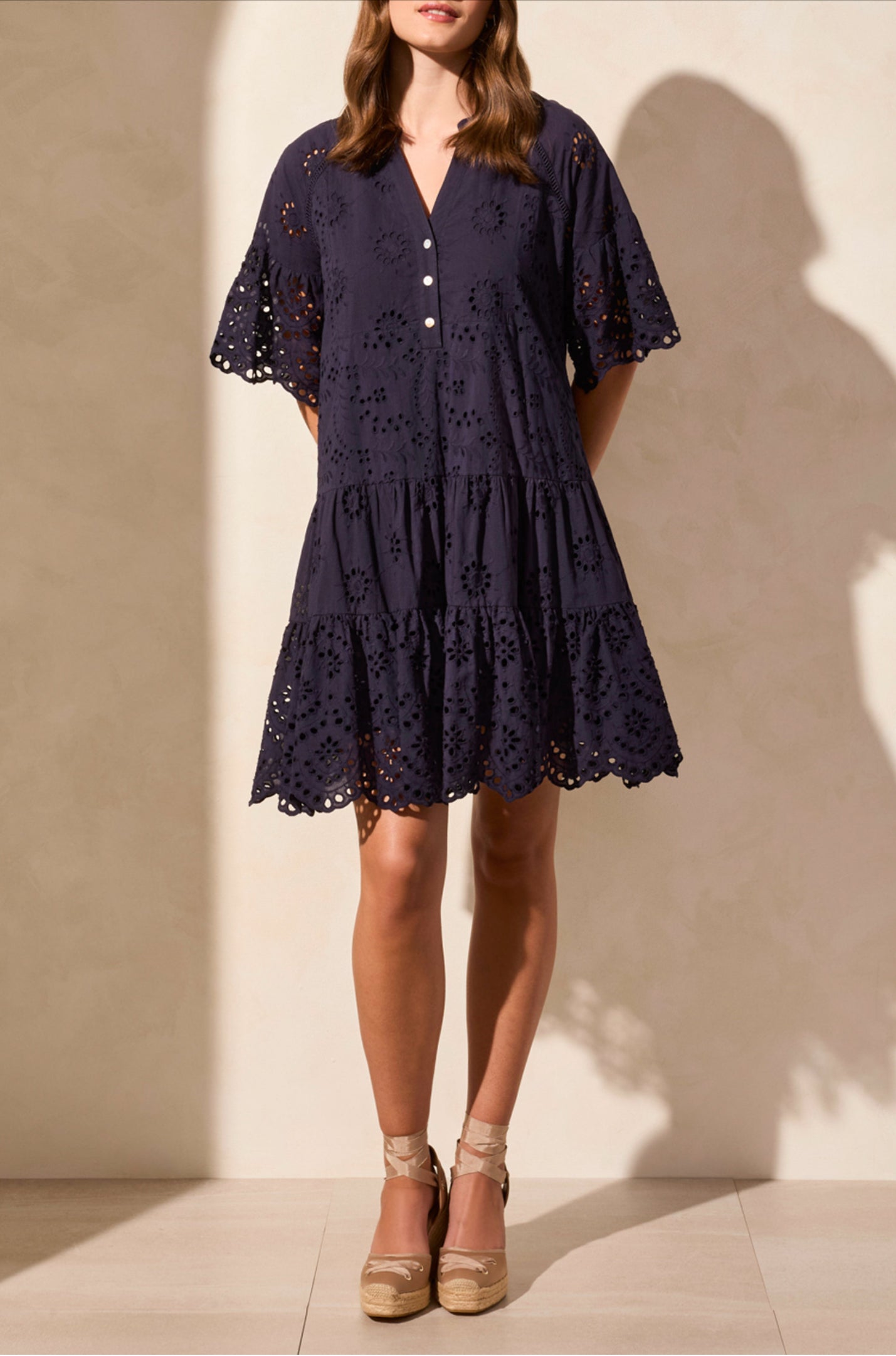 Tribal Eyelet Ruffle Dress Nautical