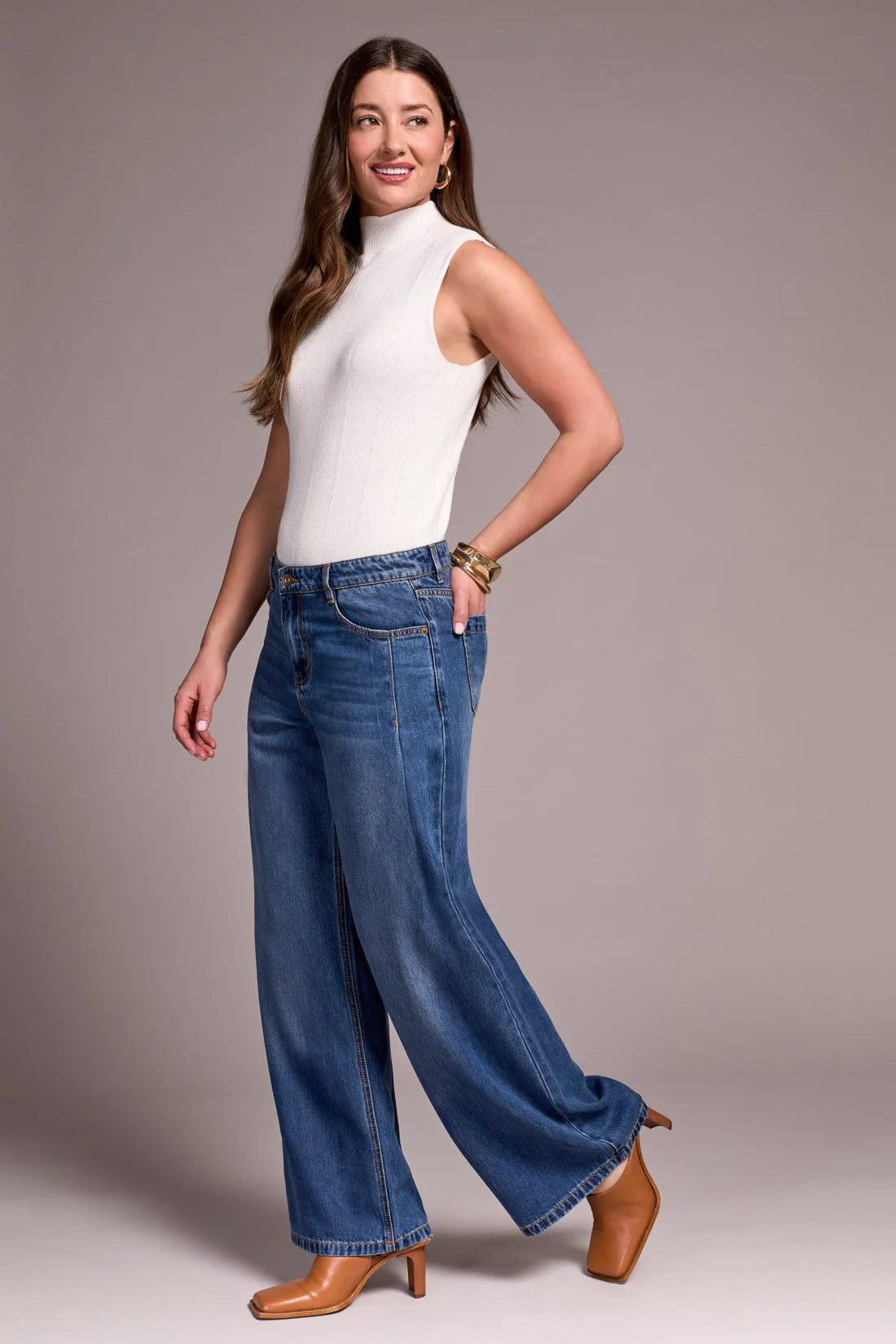 Tribal Audrey Pleated Wide Leg Jeans