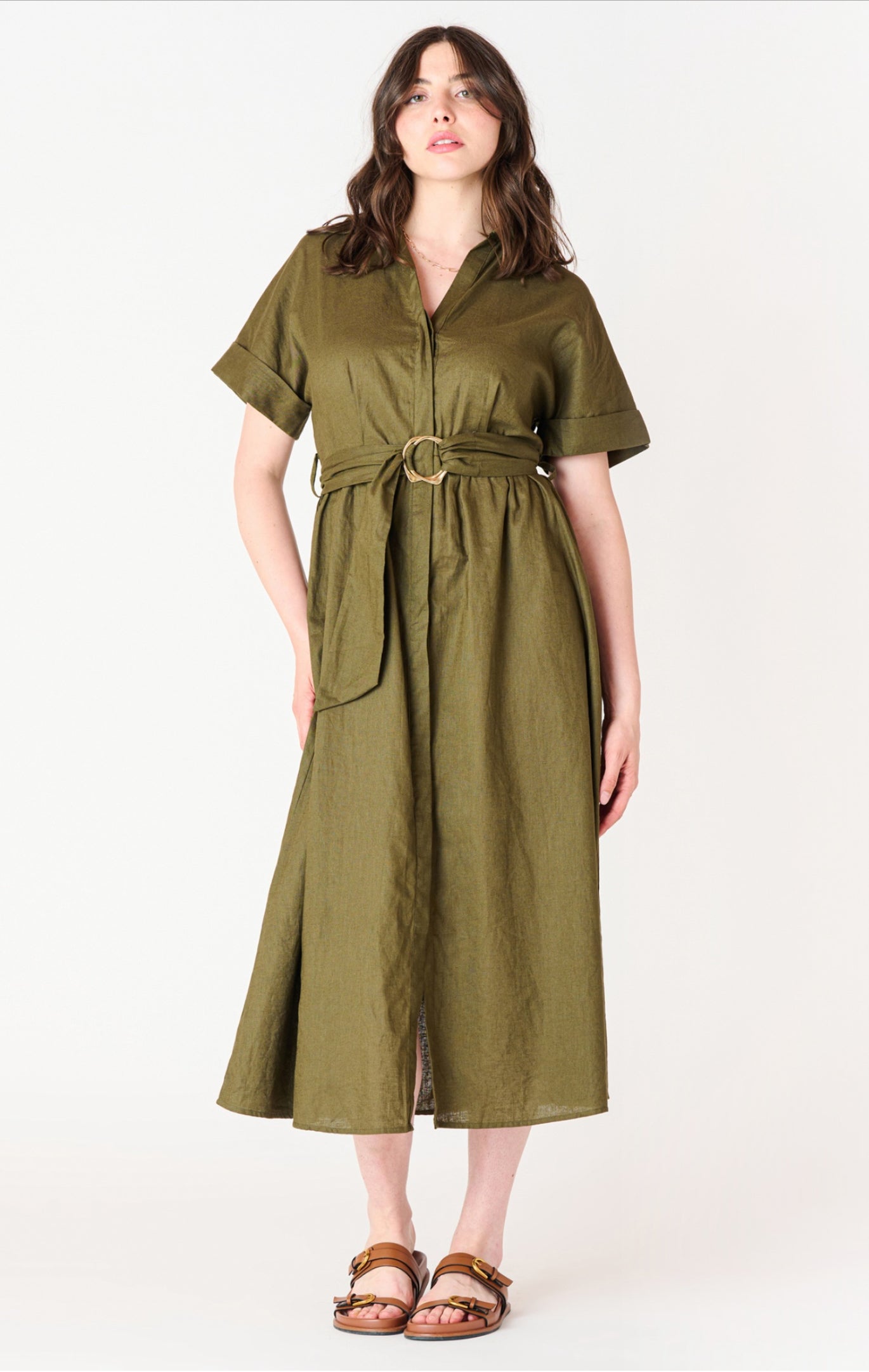 Black Tape Midi Shirt Dress Olive