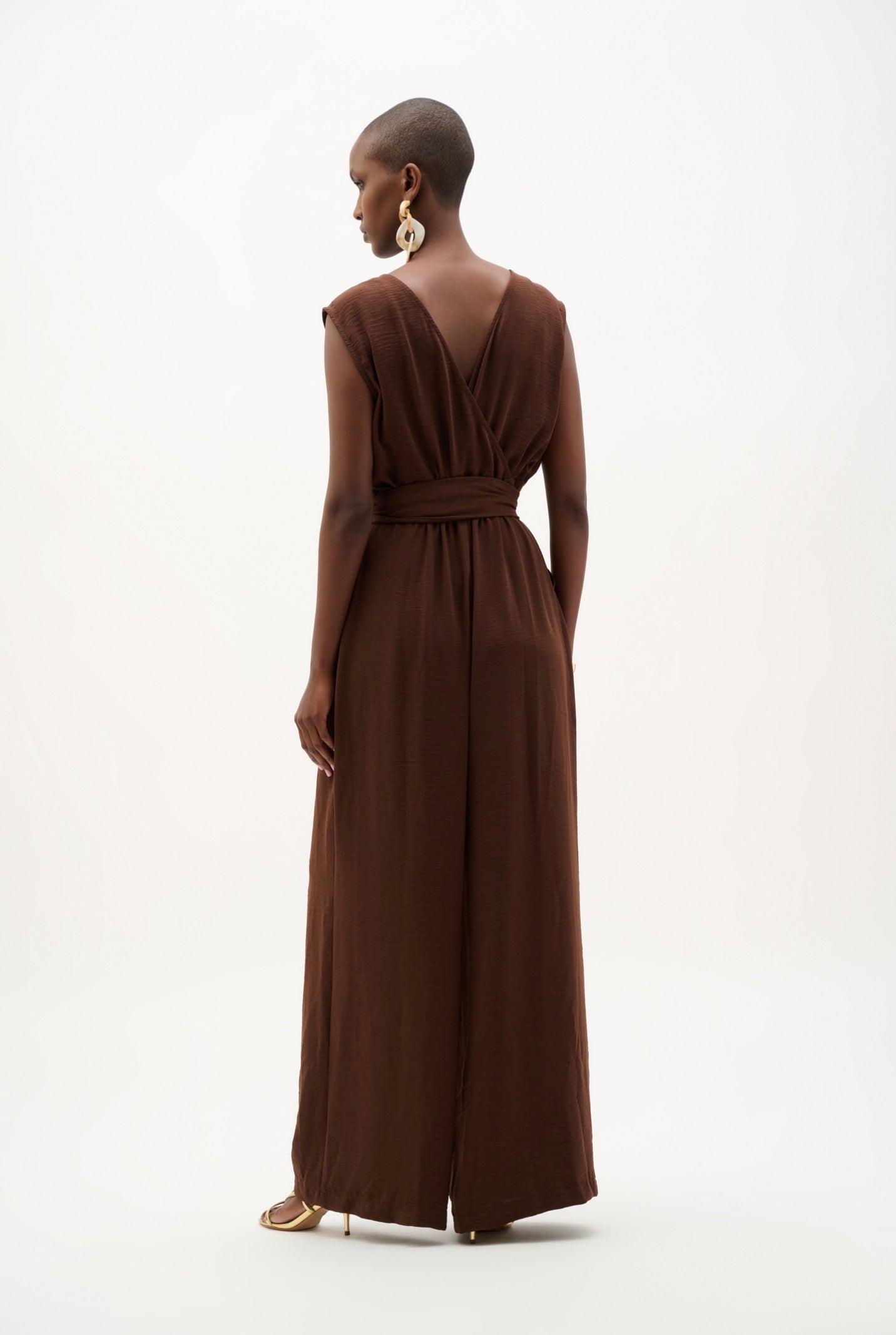 Joseph Ribkoff Woven Gauze Wide Leg Pull-On Jumpsuit Mahogany 262104