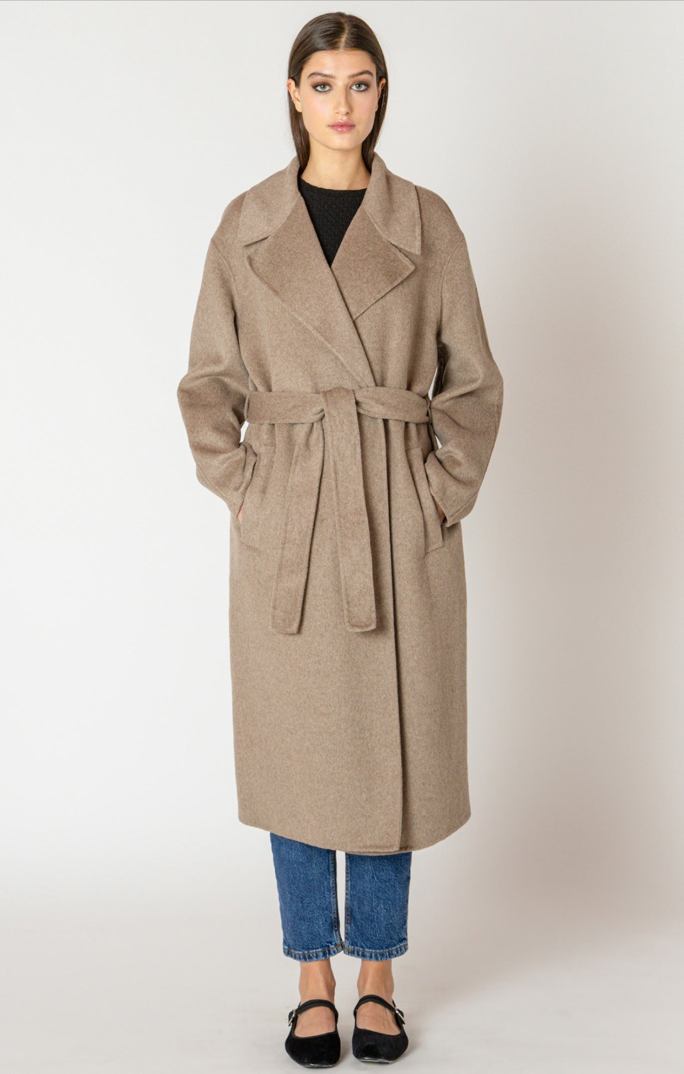 Black Tape Long Belted Coat Mink