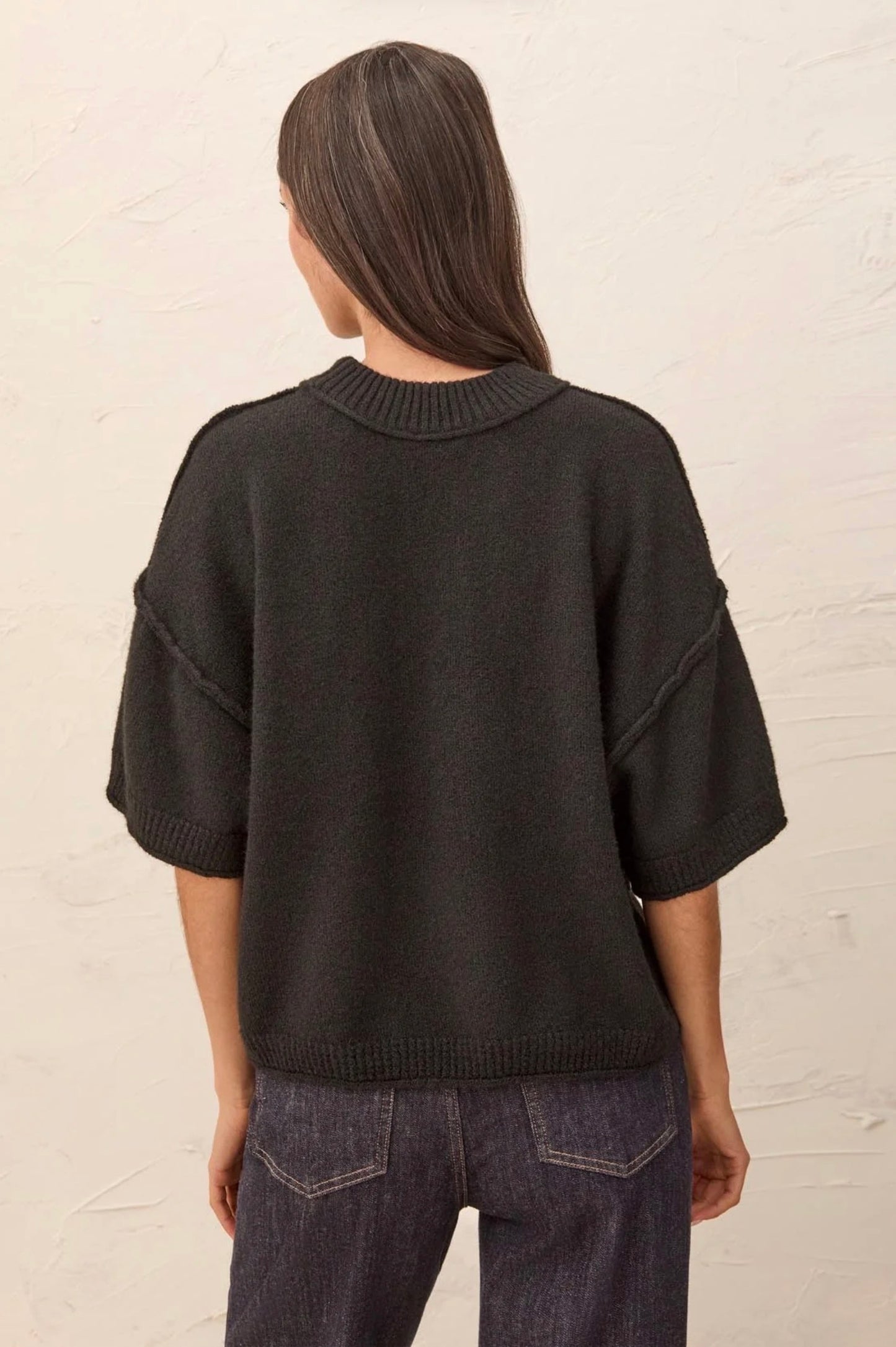 Tribal Elbow Sleeve Crewneck Sweater Black