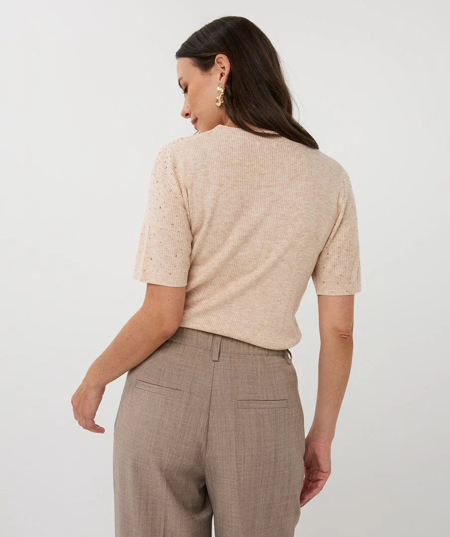Esqualo Rhinestone Top Natural