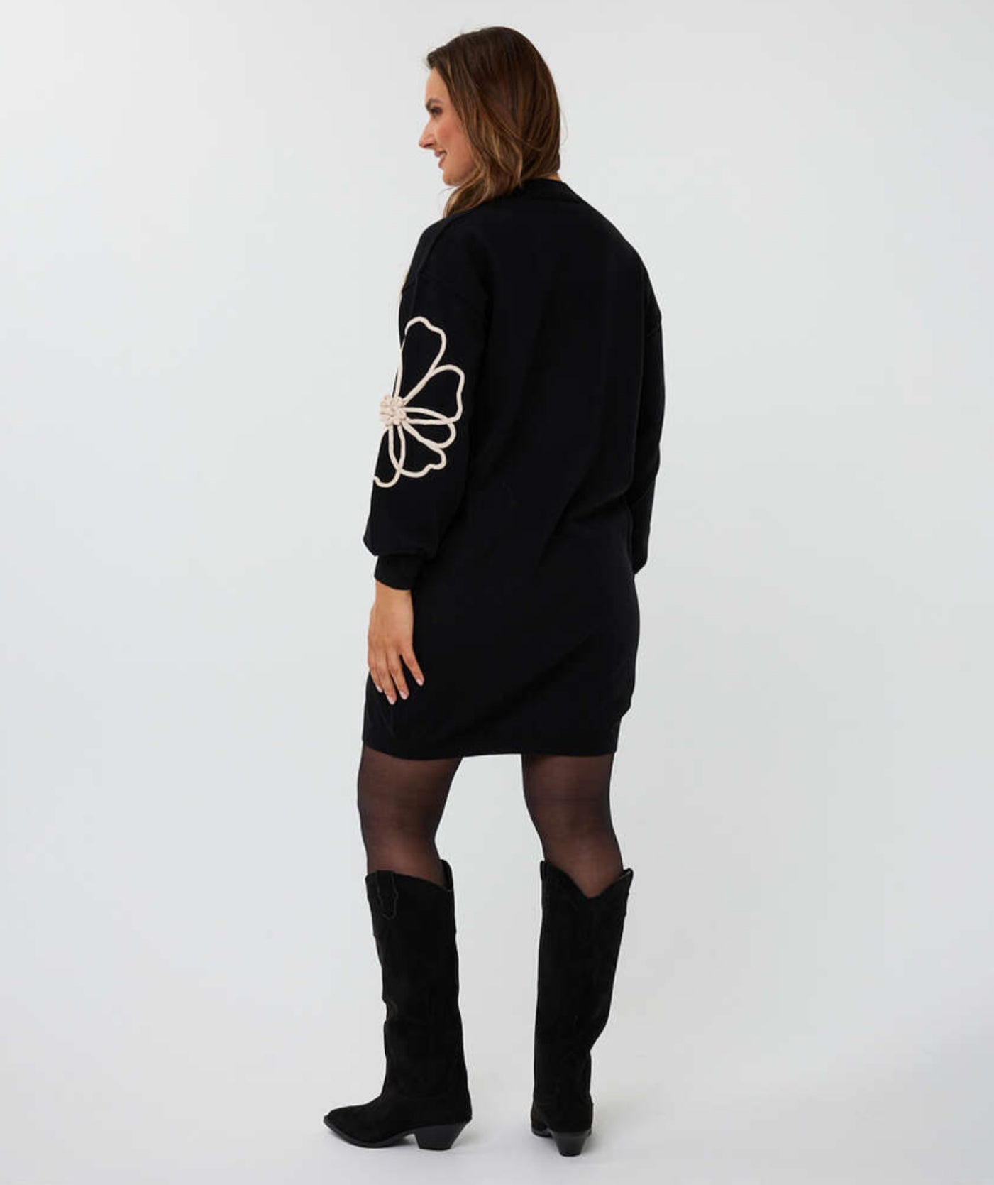 Esqualo Flower Embroidered Dress Black