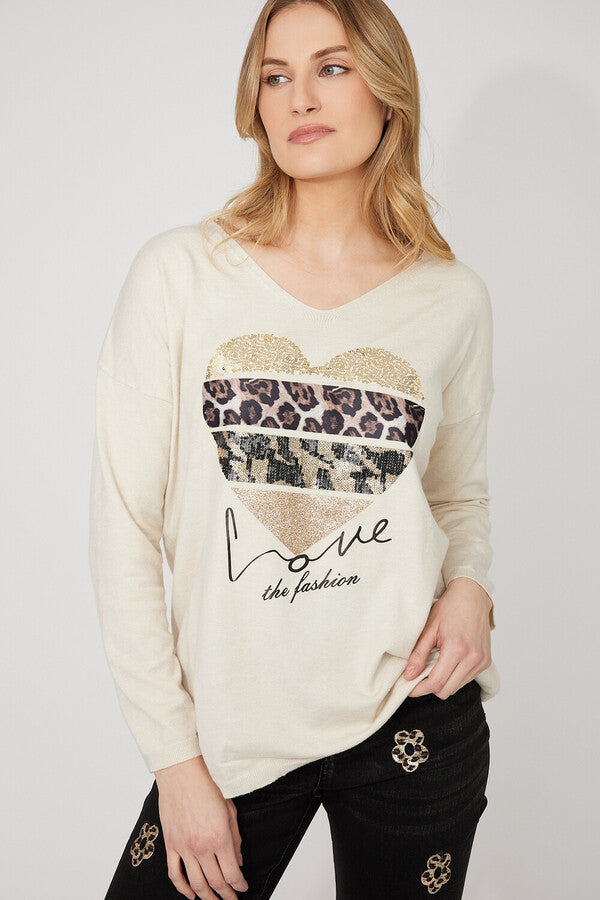 V-neck Leopard Print Pullover Style 254931