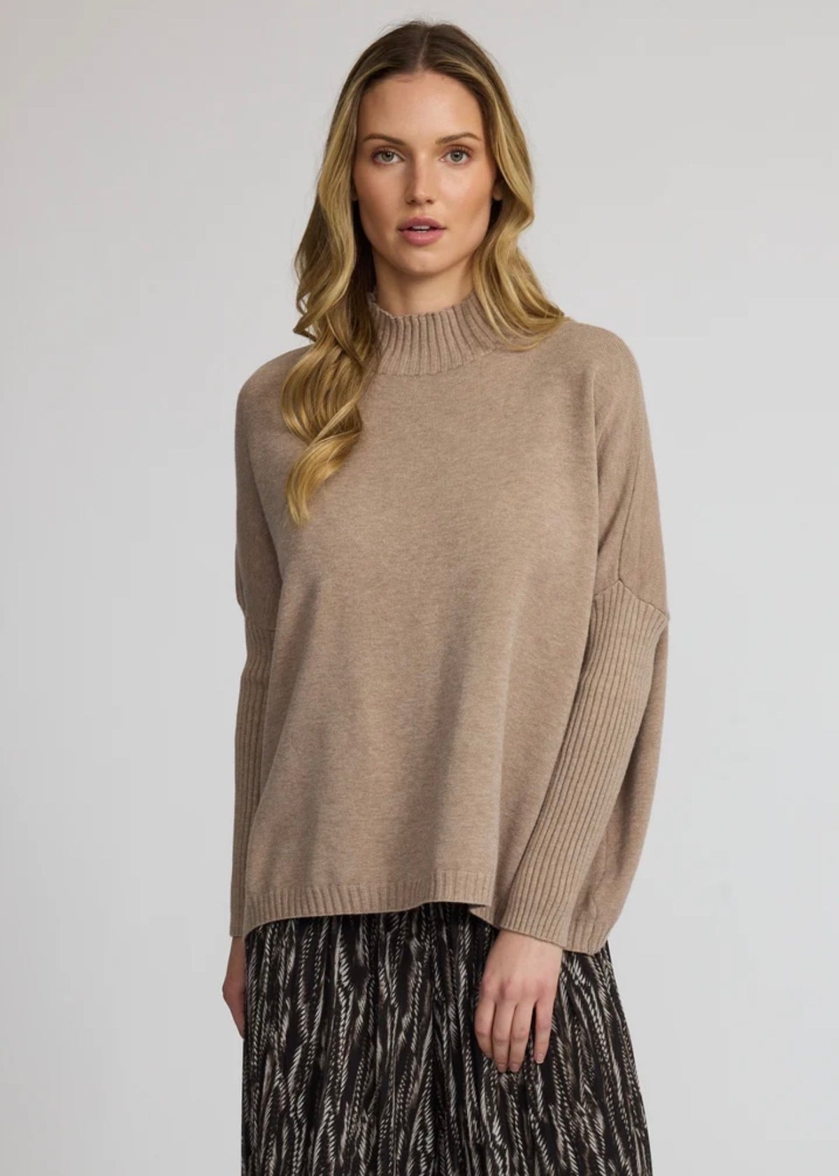 Pistache Ribbed Sleeve Turtleneck Sweater Biscuit