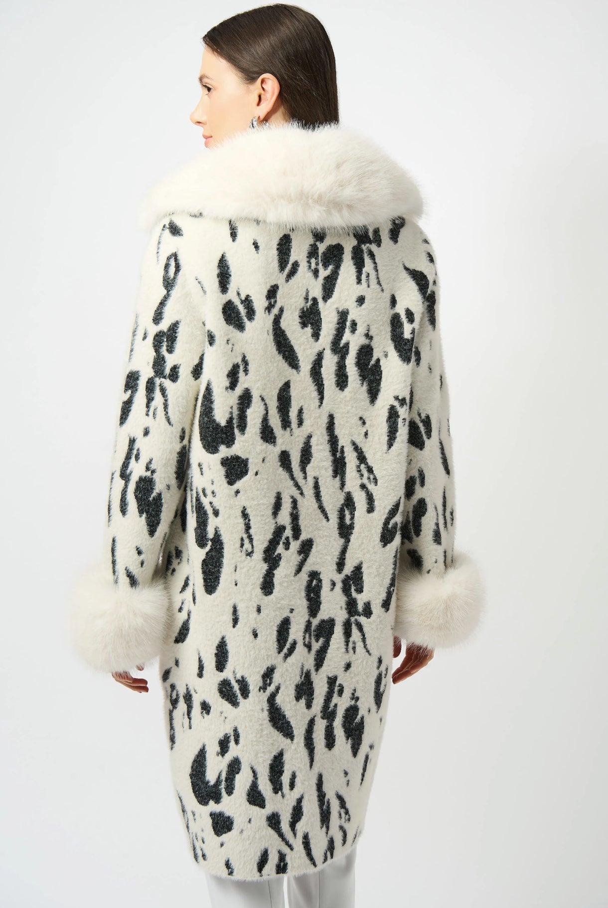 Joseph Ribkoff Feather Yarn Animal Jacquard Coat with Faux Fur Trim 253904