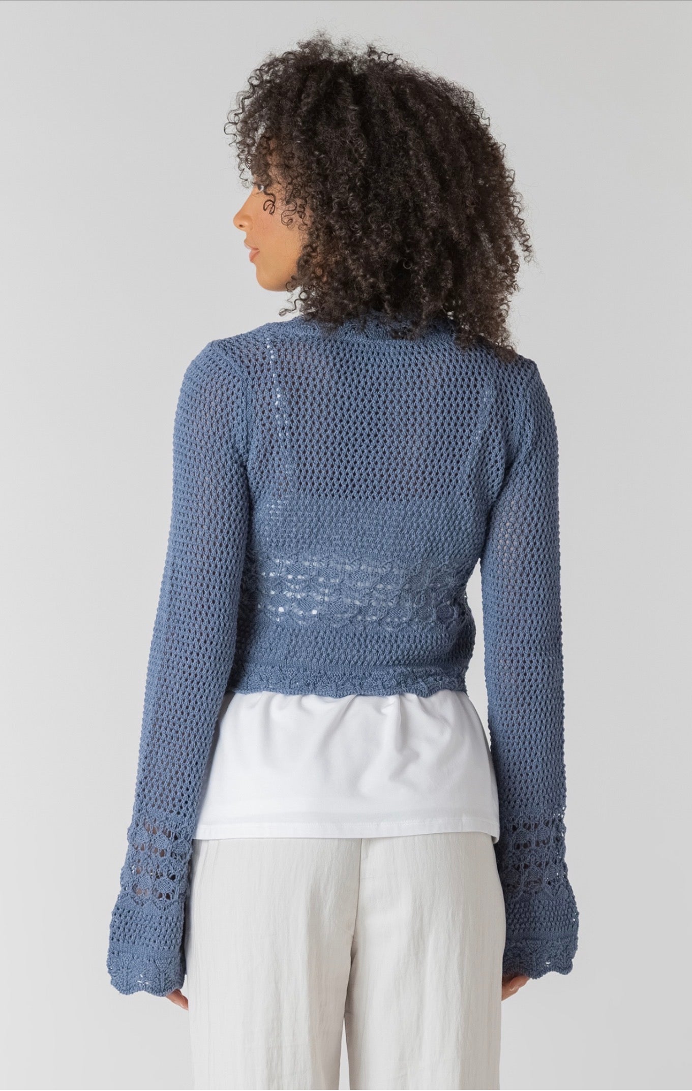 Room 34 Tie Front Crochet Cardigan Indigo