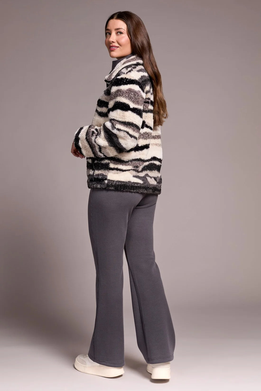 Tribal Faux Leather Trim Teddy Jacket