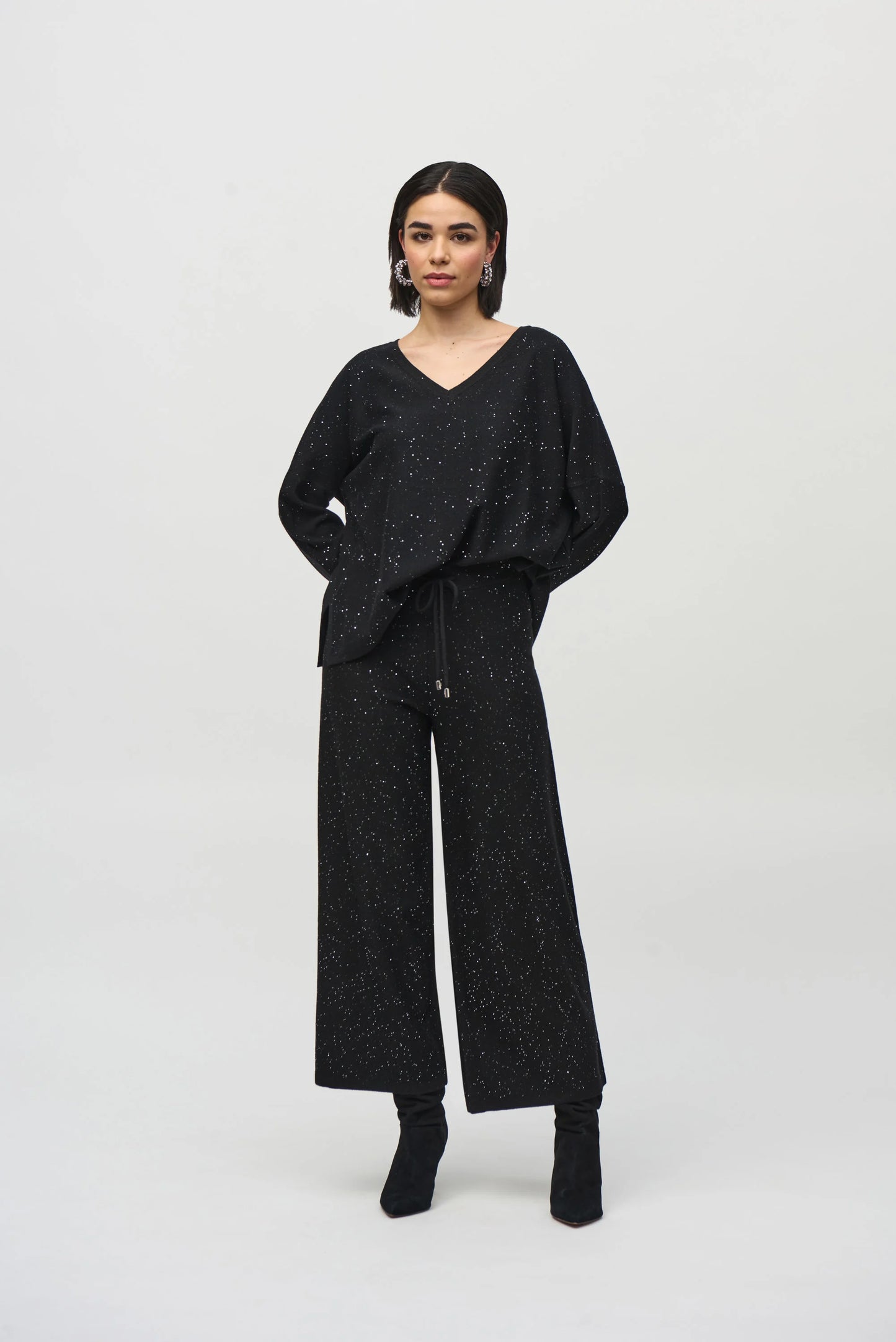 Joseph Ribkoff Sequined Sweater Knit Culotte Pants Black 244922F25