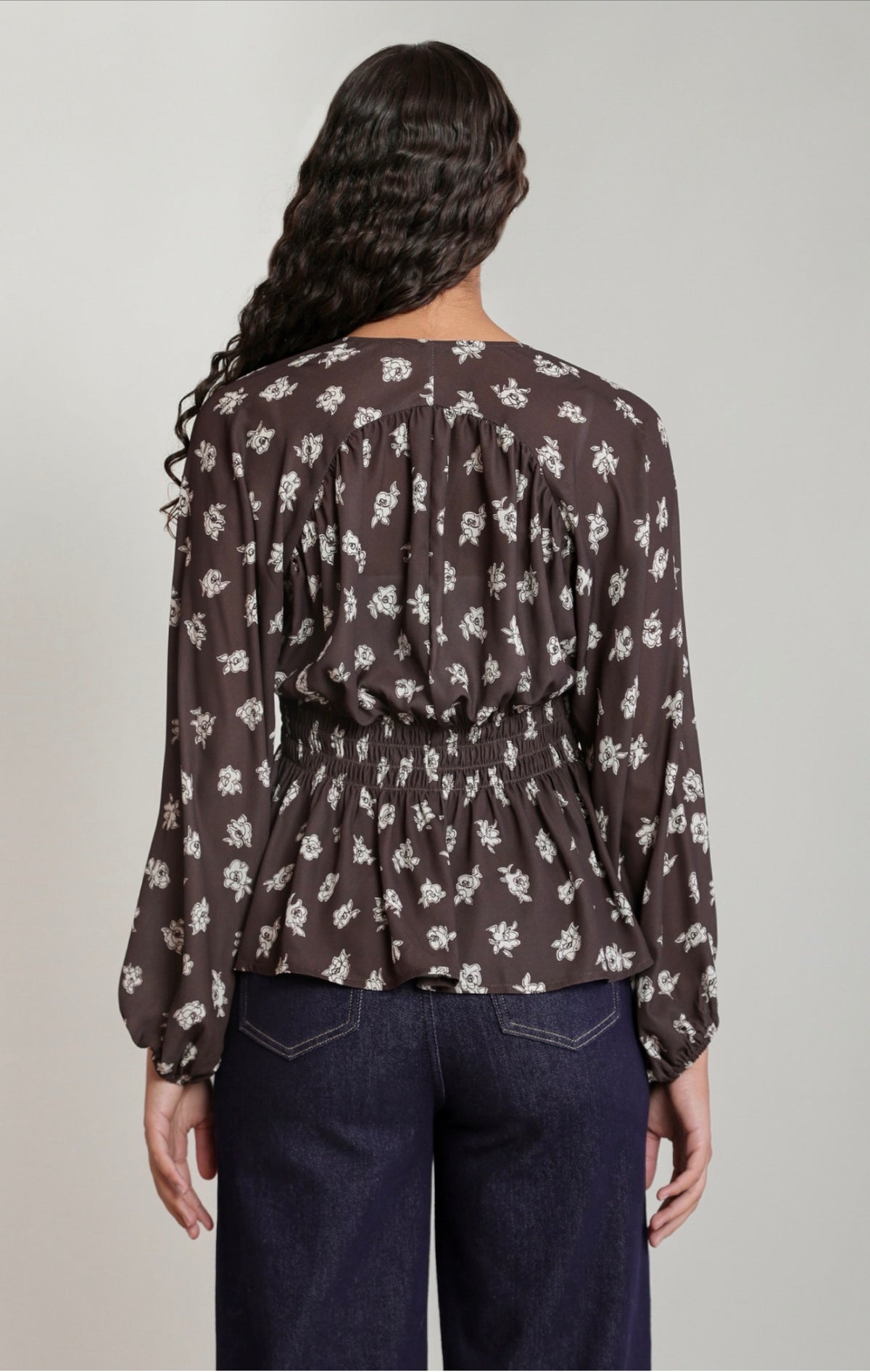 Dex Floral Print Smocked Blouse