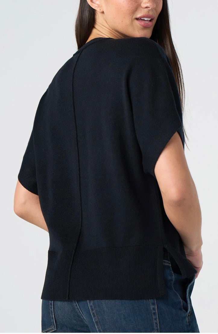 Short Sleeve V-neck Dolman Sweater Black