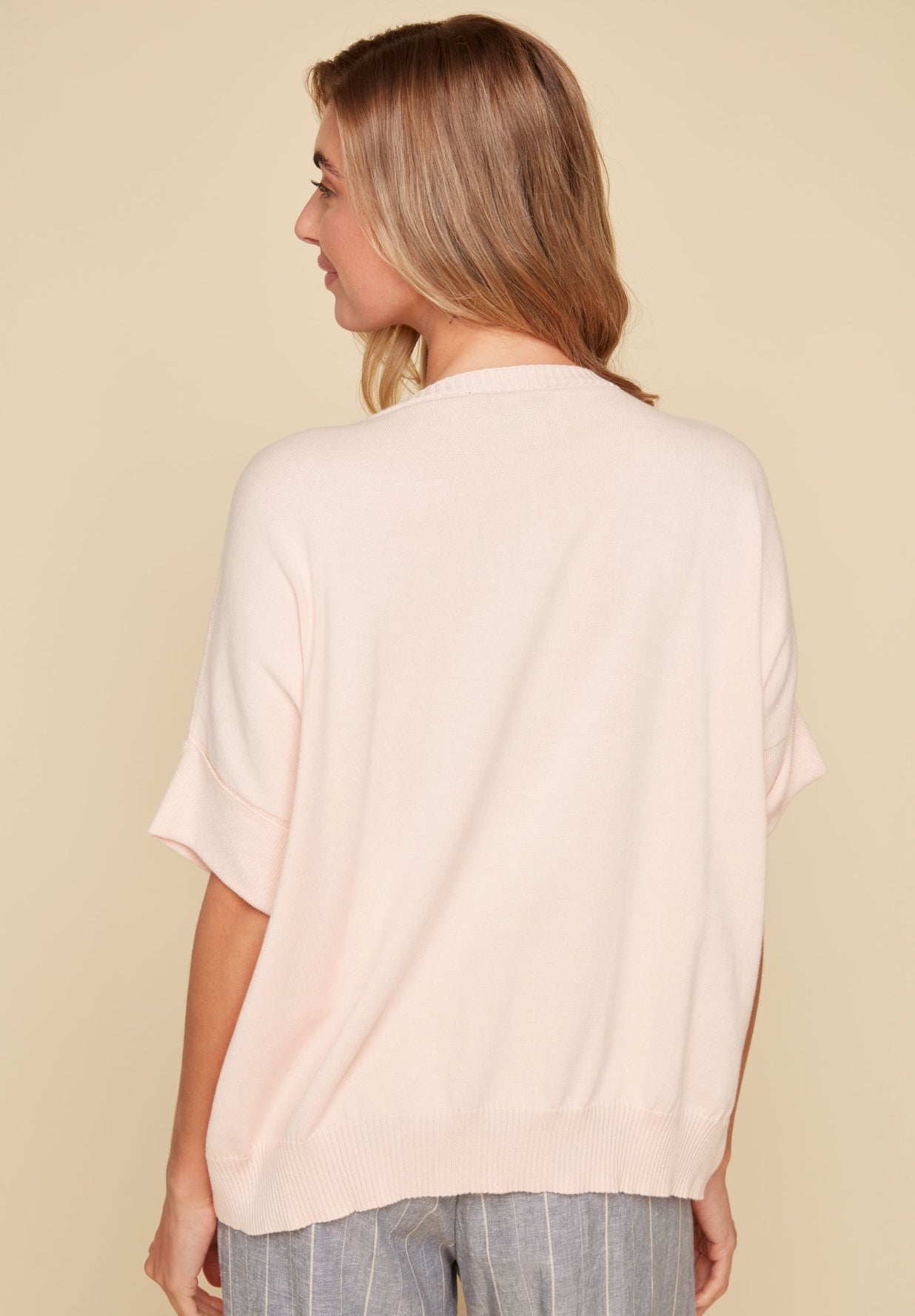 Renuar Rolled Half Sleeve Sweater Rose