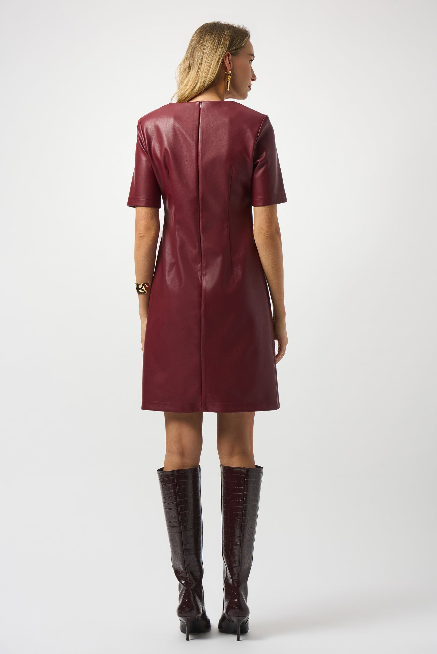 Joseph Ribkoff Leatherette A-Line Dress Merlot 253243