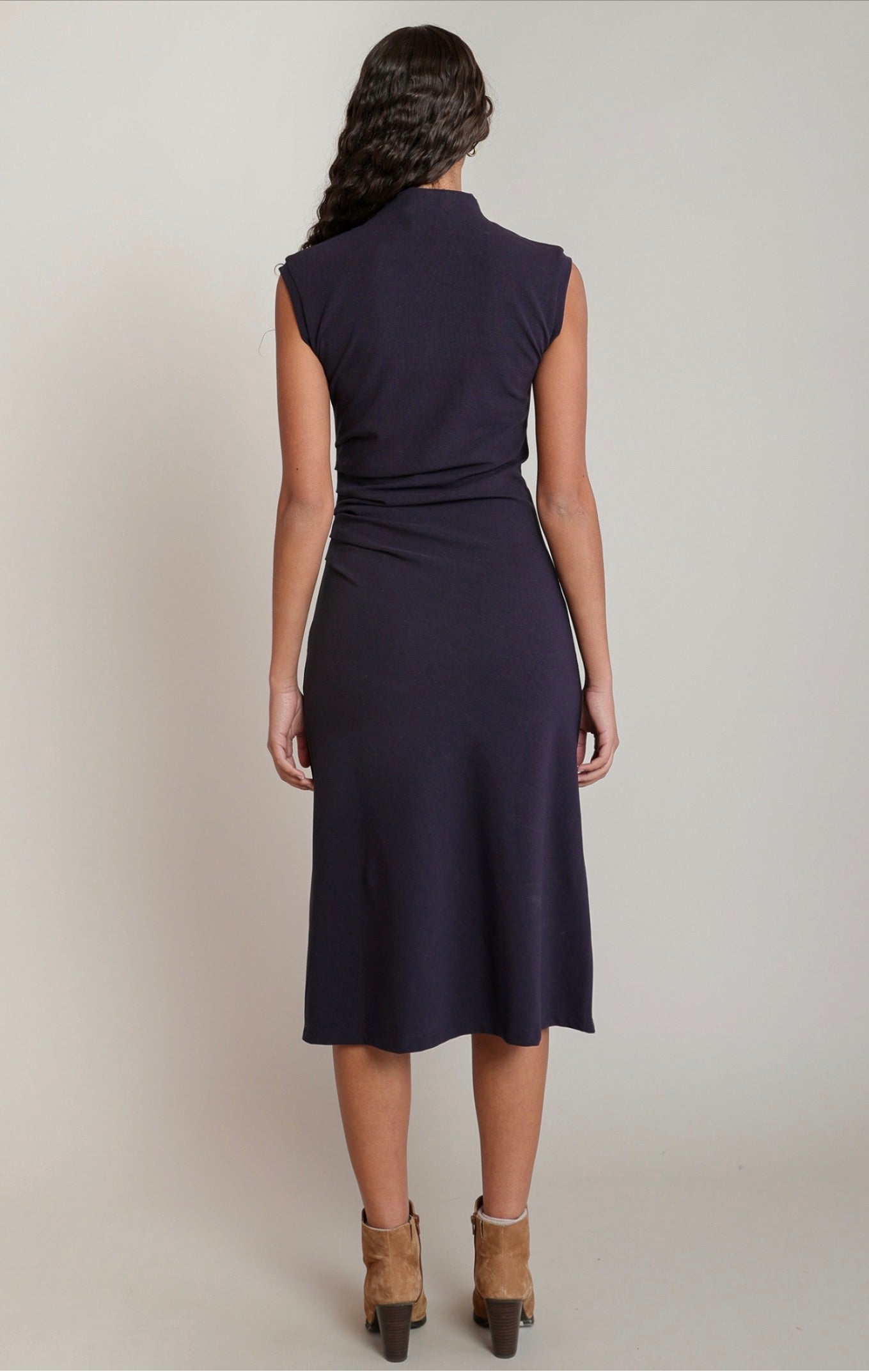 Black Tape Mock Neck Midi Dress Navy