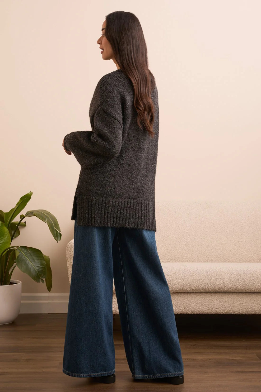 Tribal Blue Thread Oversized Cardigan Black