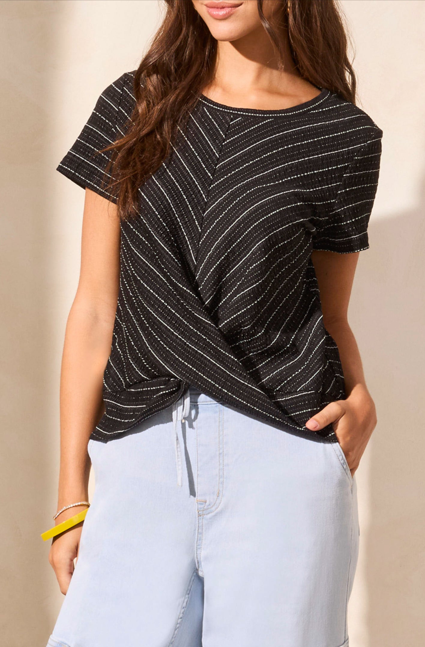 Tribal Crew Neck Top With Twist Knot