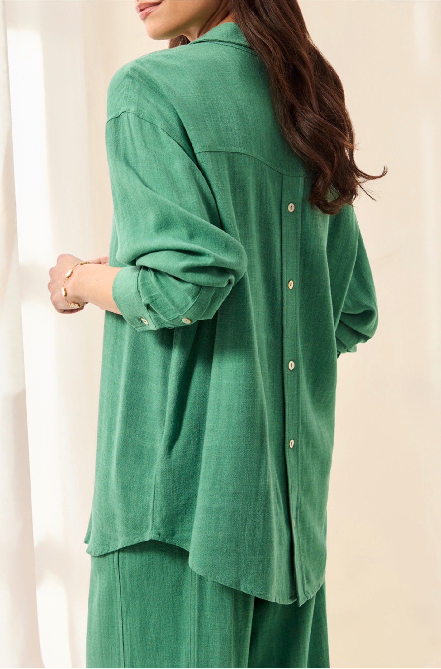 Tribal Button Up Back Placket Shirt Grass