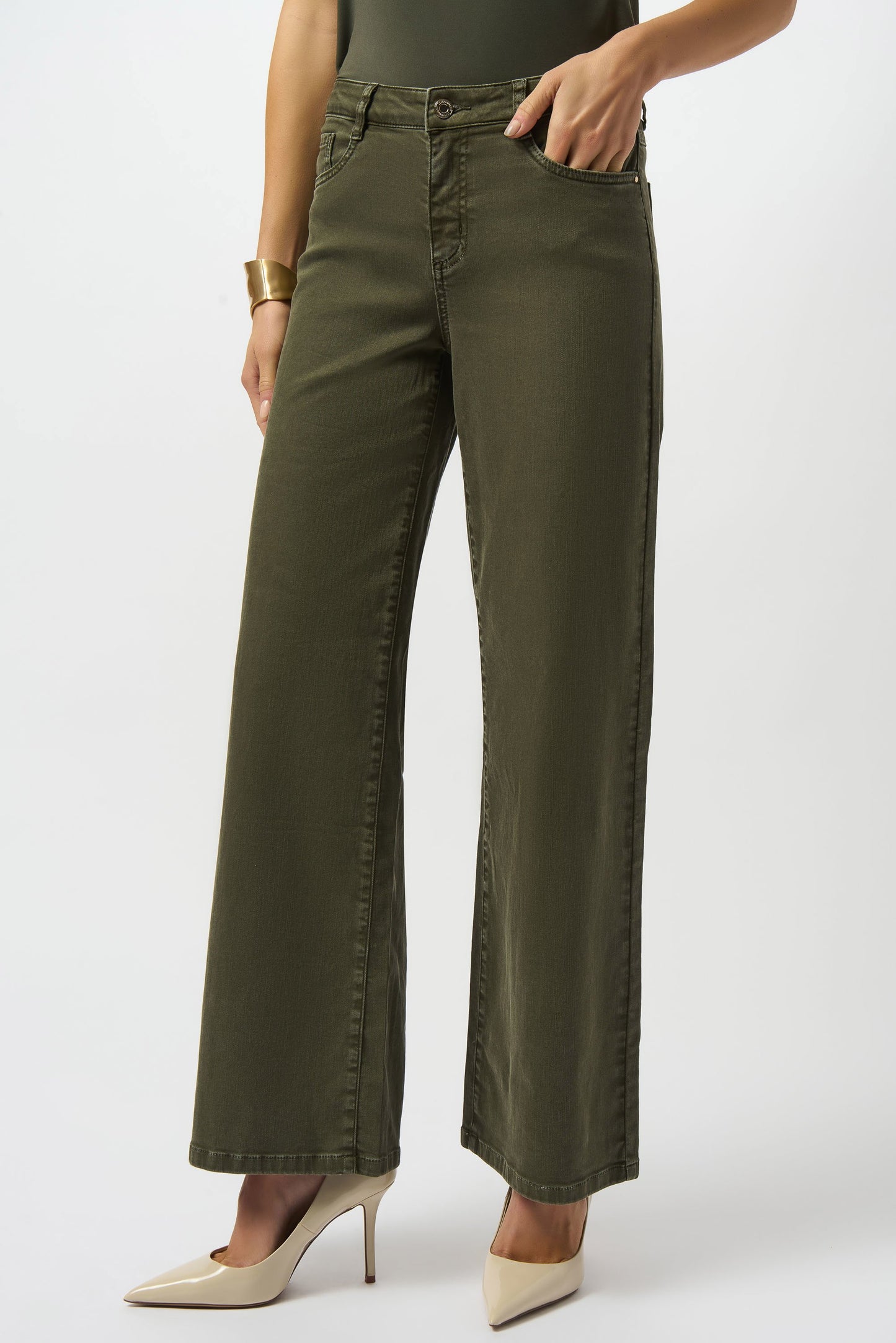 Joseph Ribkoff Goldie | Classic Wide-Leg Stretch Denim Jeans Avocado 253950