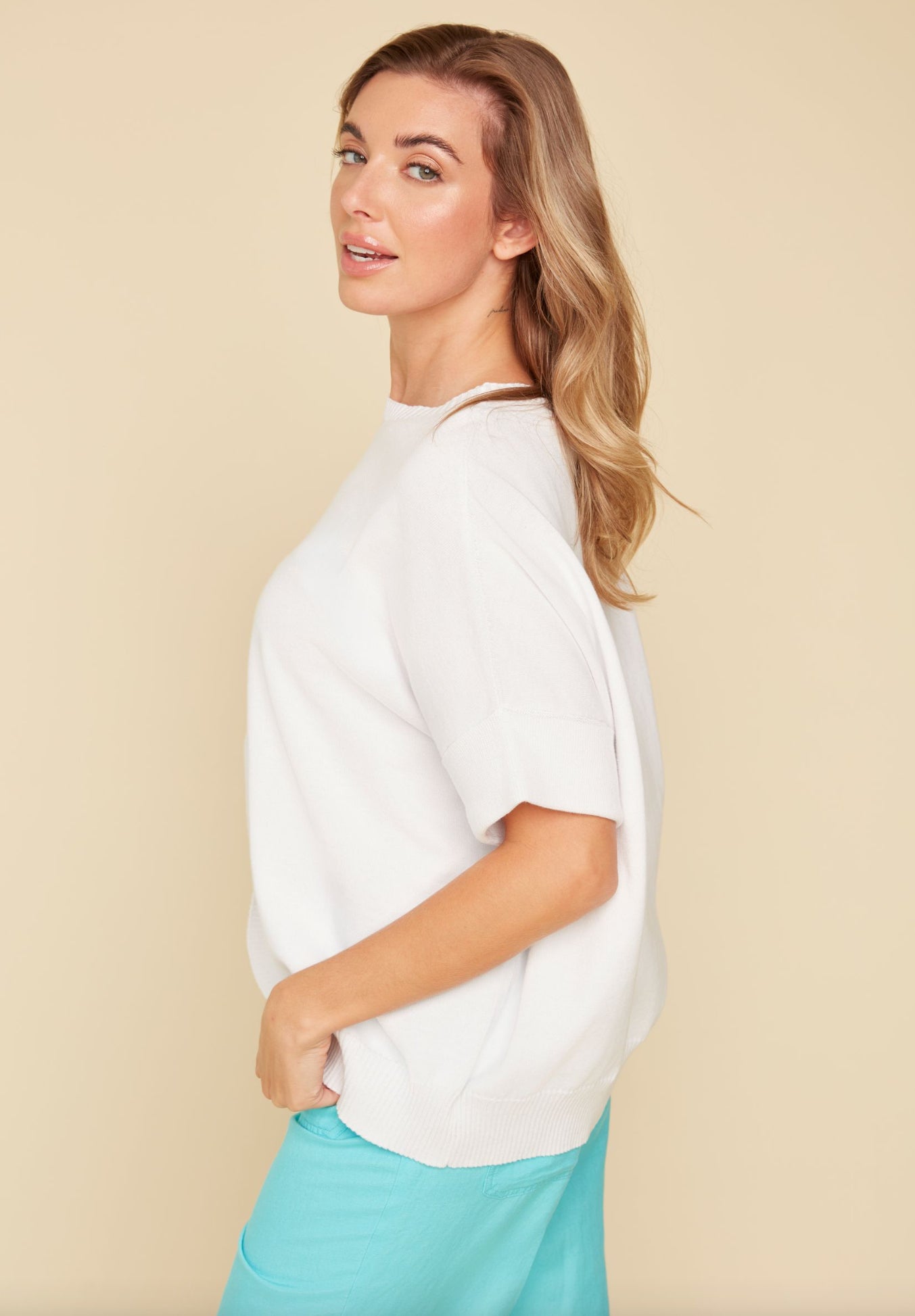 Renaur Rolled Half Sleeve Sweater White