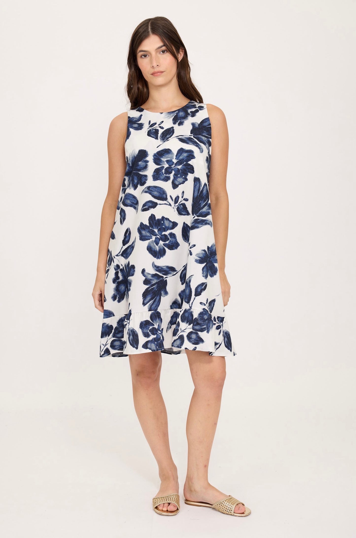 Pistache Poplin Cotton Sleeveless Floral Dress