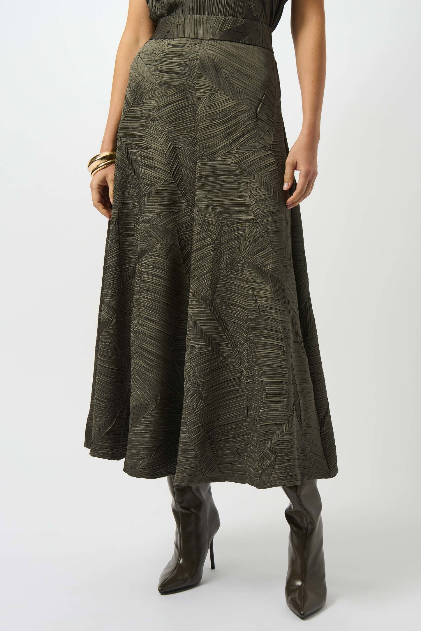 Joseph Ribkoff Pleated Satin Long Flared Skirt 253248