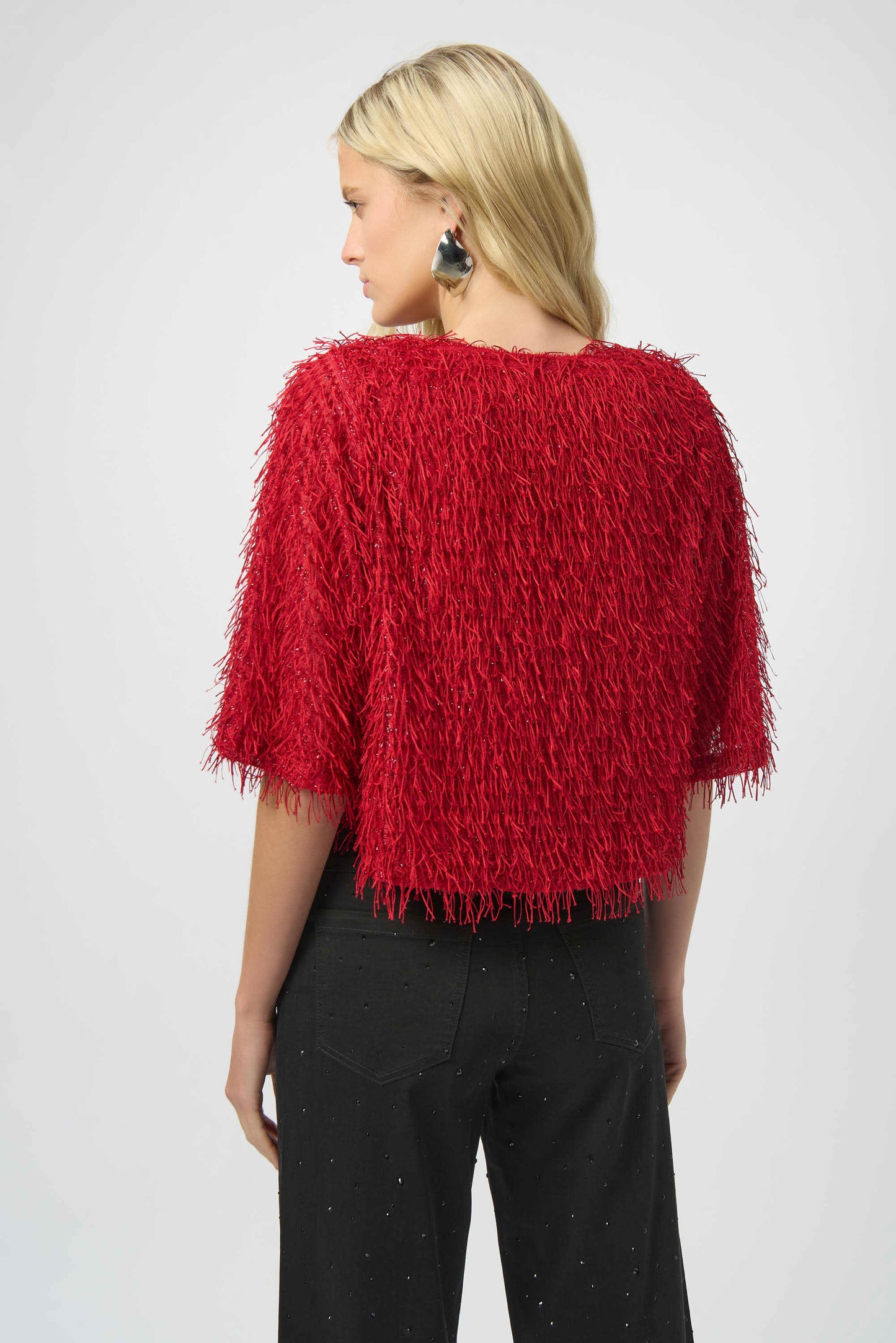 Joseph Ribkoff Novelty Fringe Boxy Top Red 254105