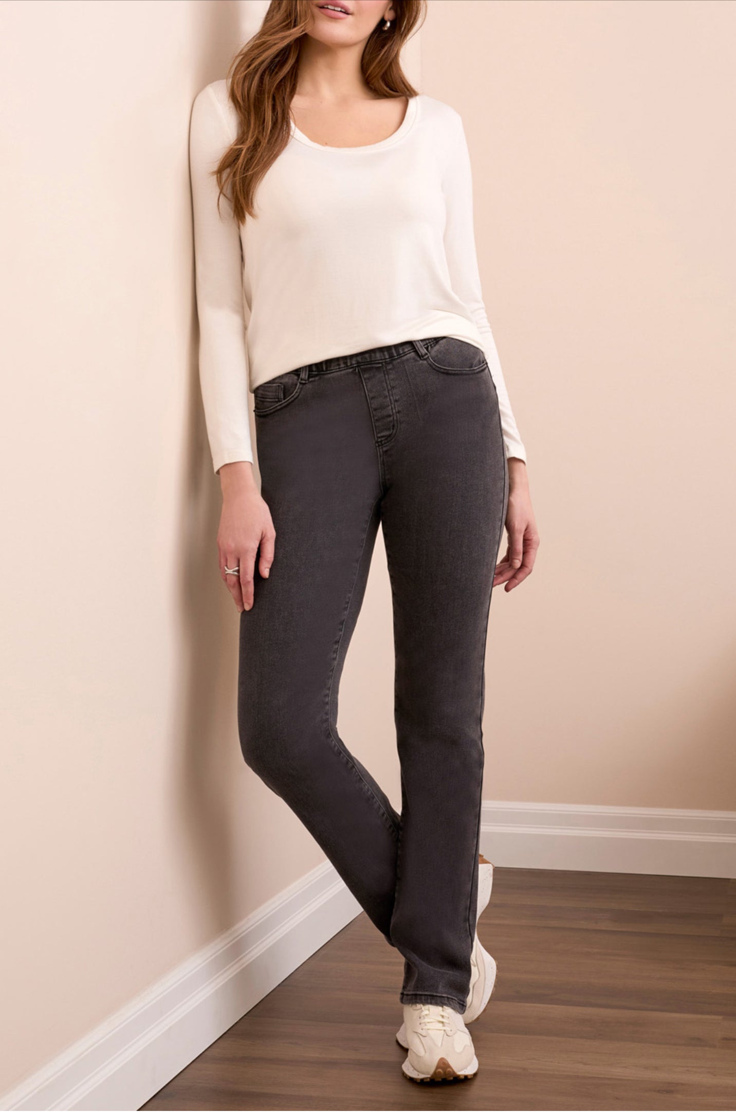Tribal Sophia Pull On Straight Leg Jeans Charcoal