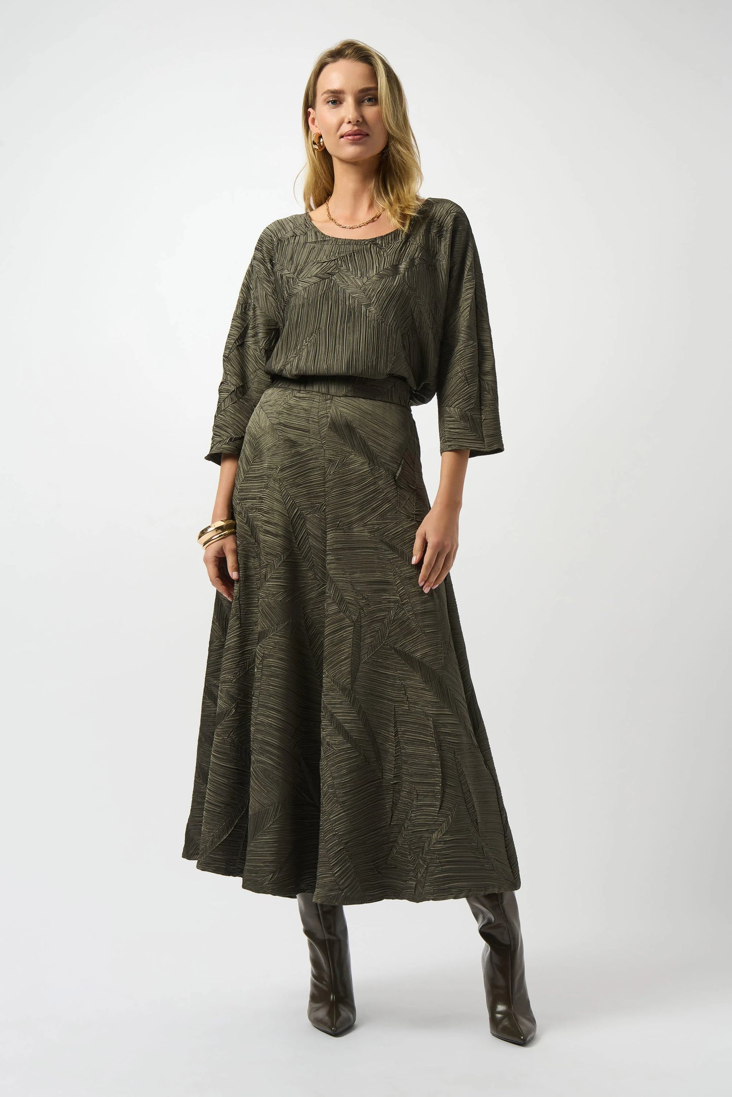 Joseph Ribkoff Pleated Satin Long Flared Skirt 253248