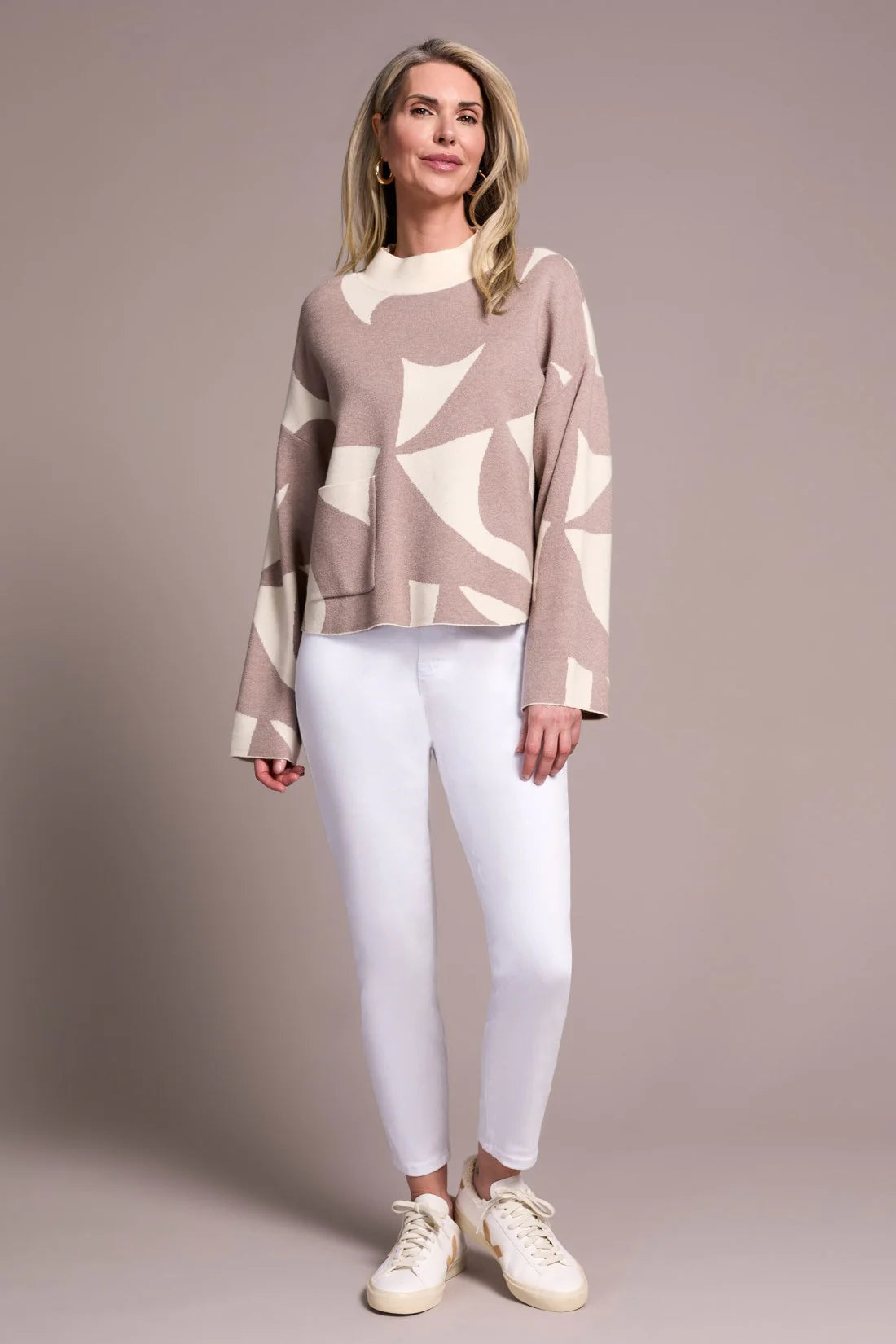 Tribal Mock Neck Abstract Print Sweater