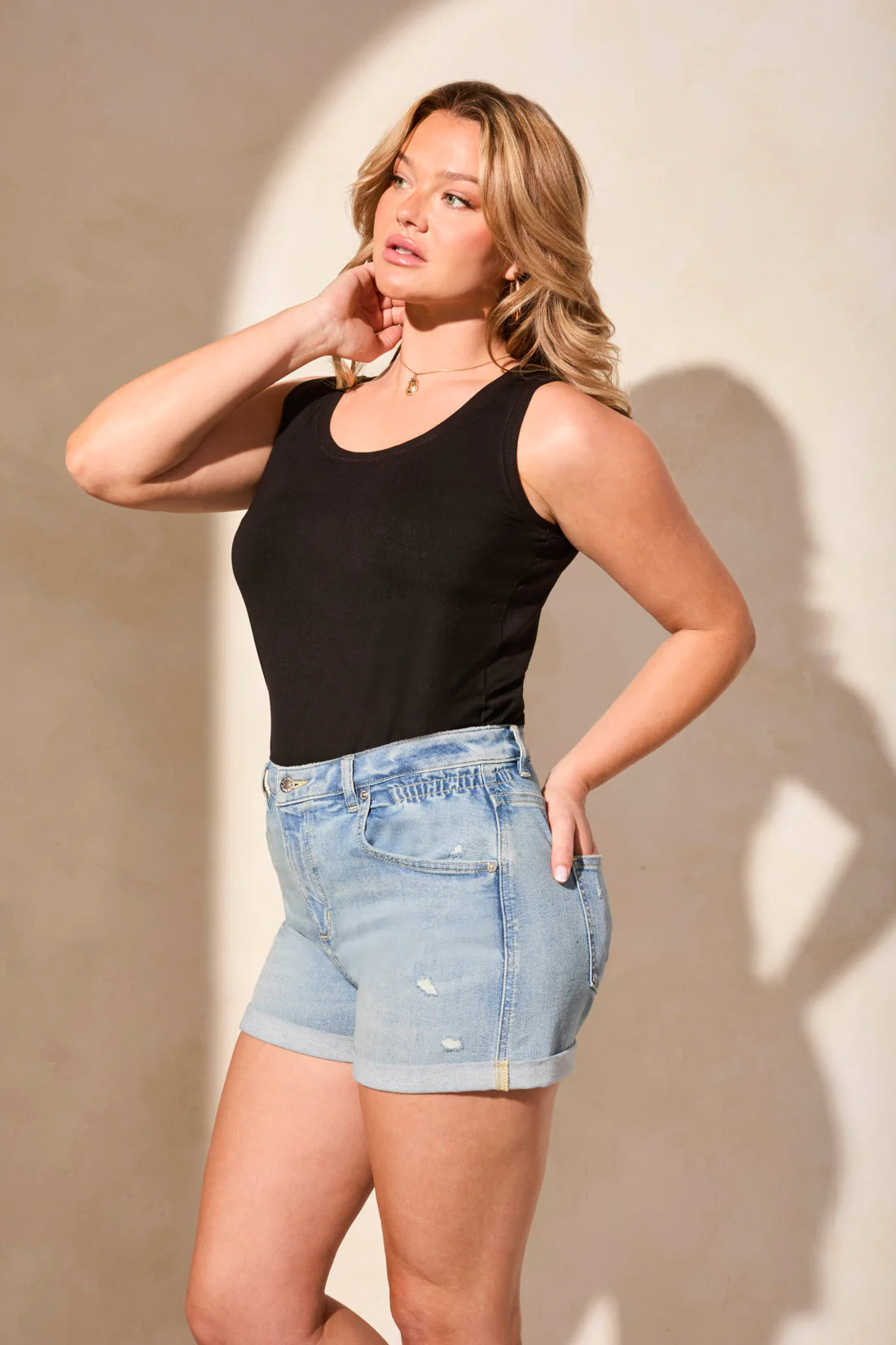 Tribal Blue Thread Wide Jean Shorts