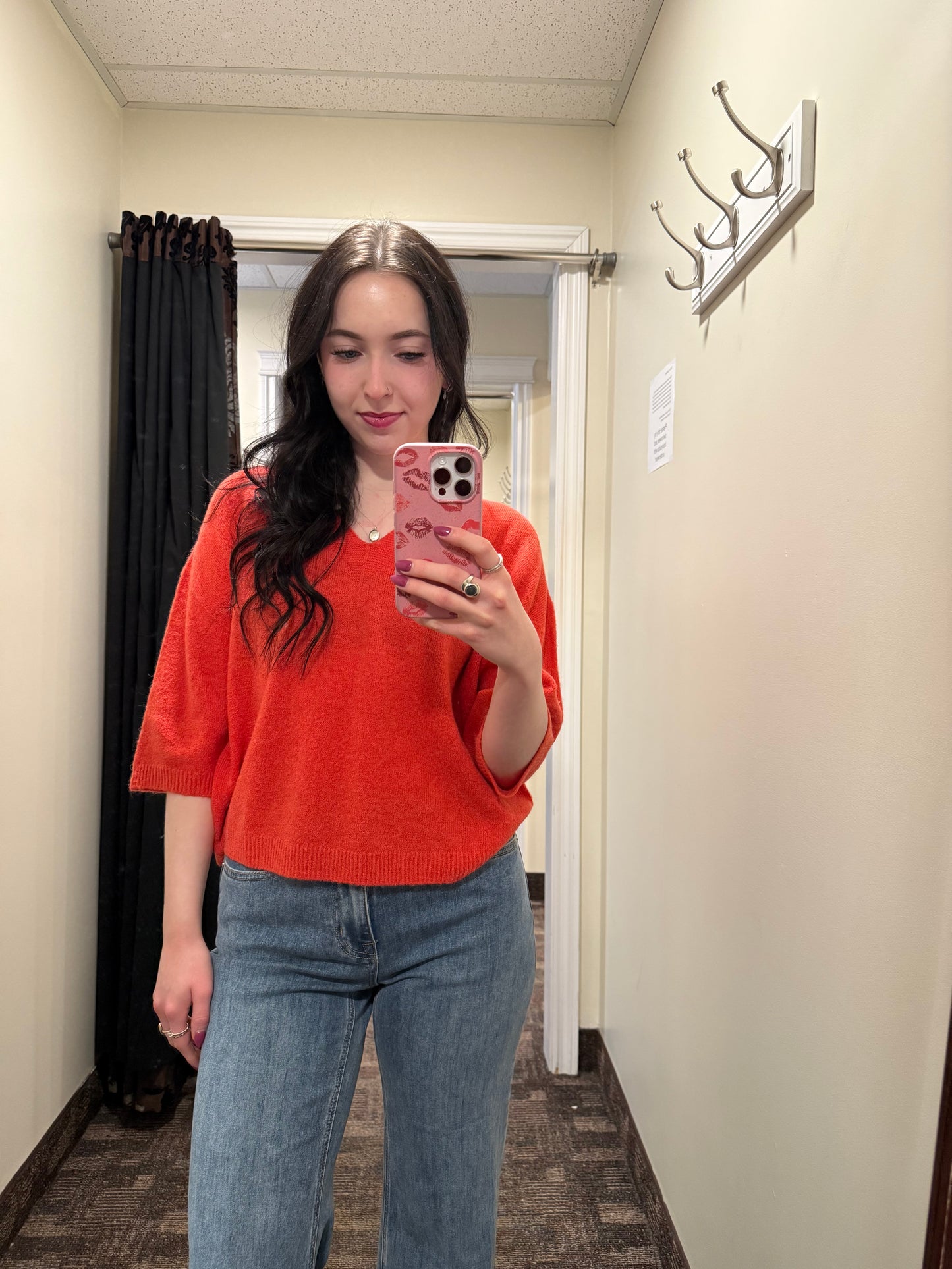 Esqualo 3/4 Sleeve V-Neck Sweater Chili Red